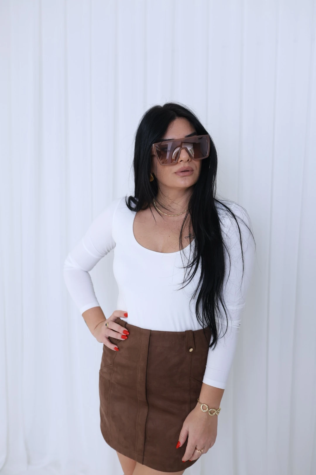 Kare Yaka Uzun Kol Bluz-Beyaz