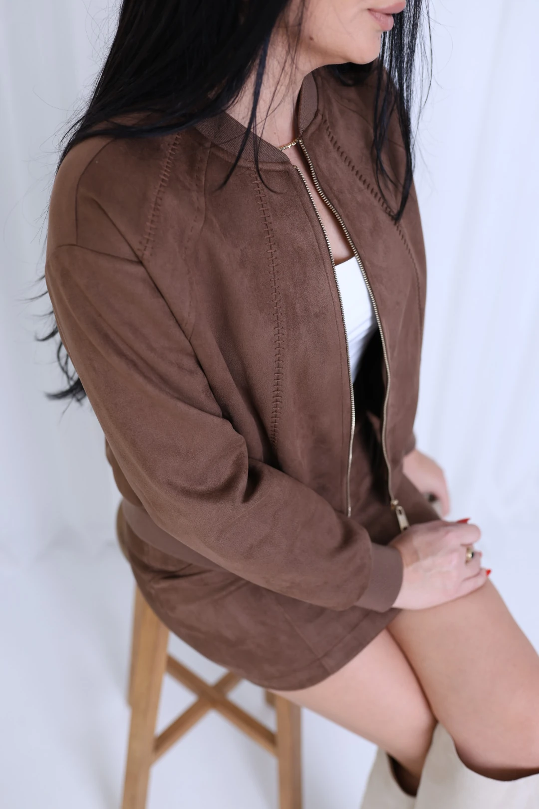 Süet Nakışlı Tasarım Ceket-Kahverengi