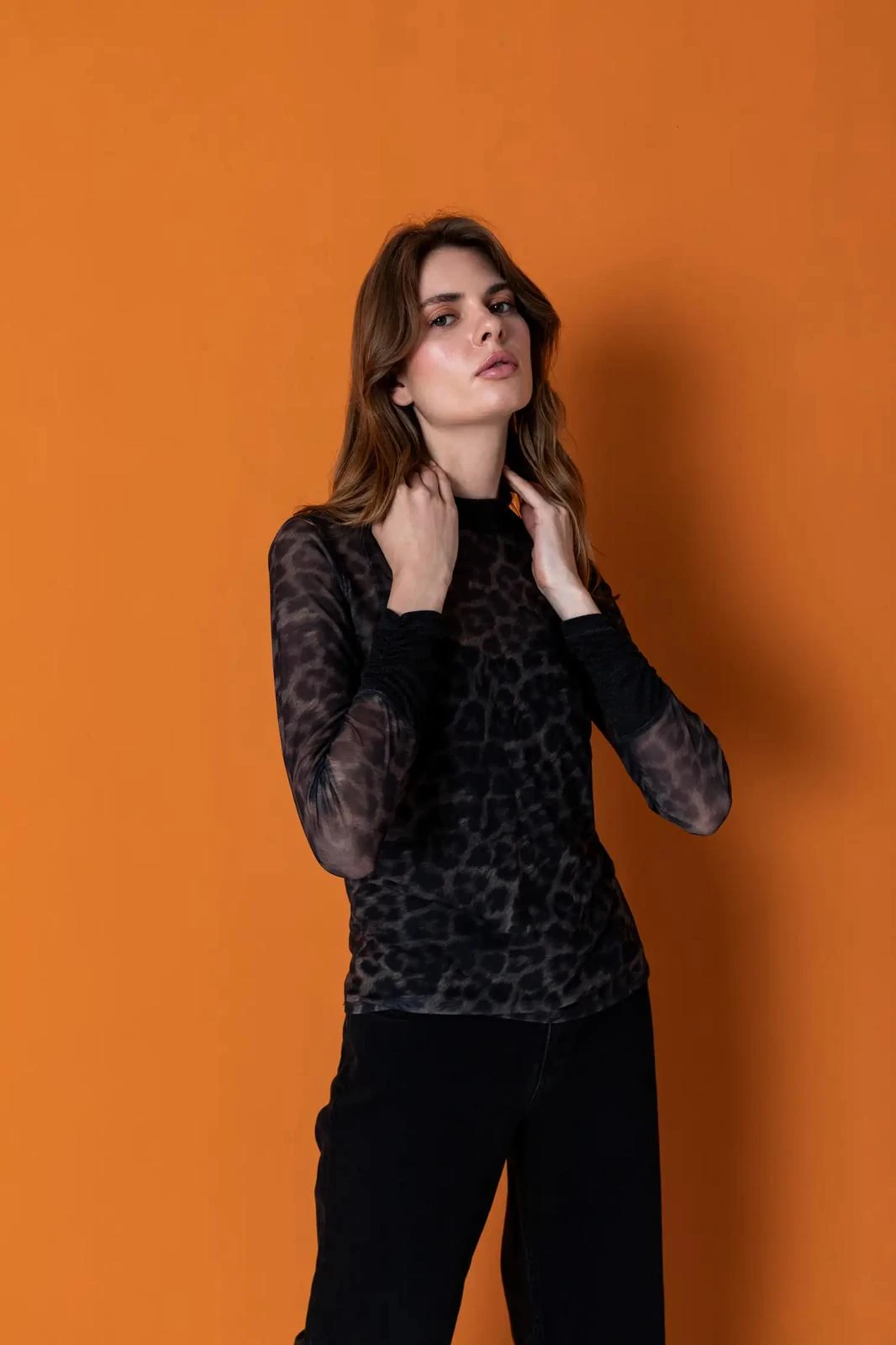 Haki Digital Baskılı Tül Bluz