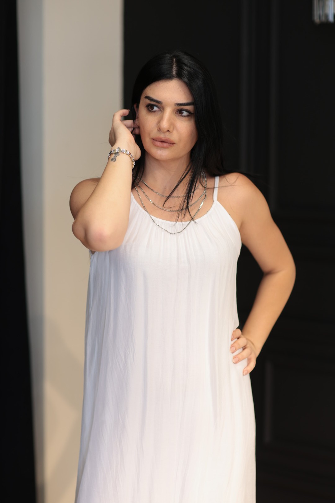 İthal İpek Elbise Beyaz