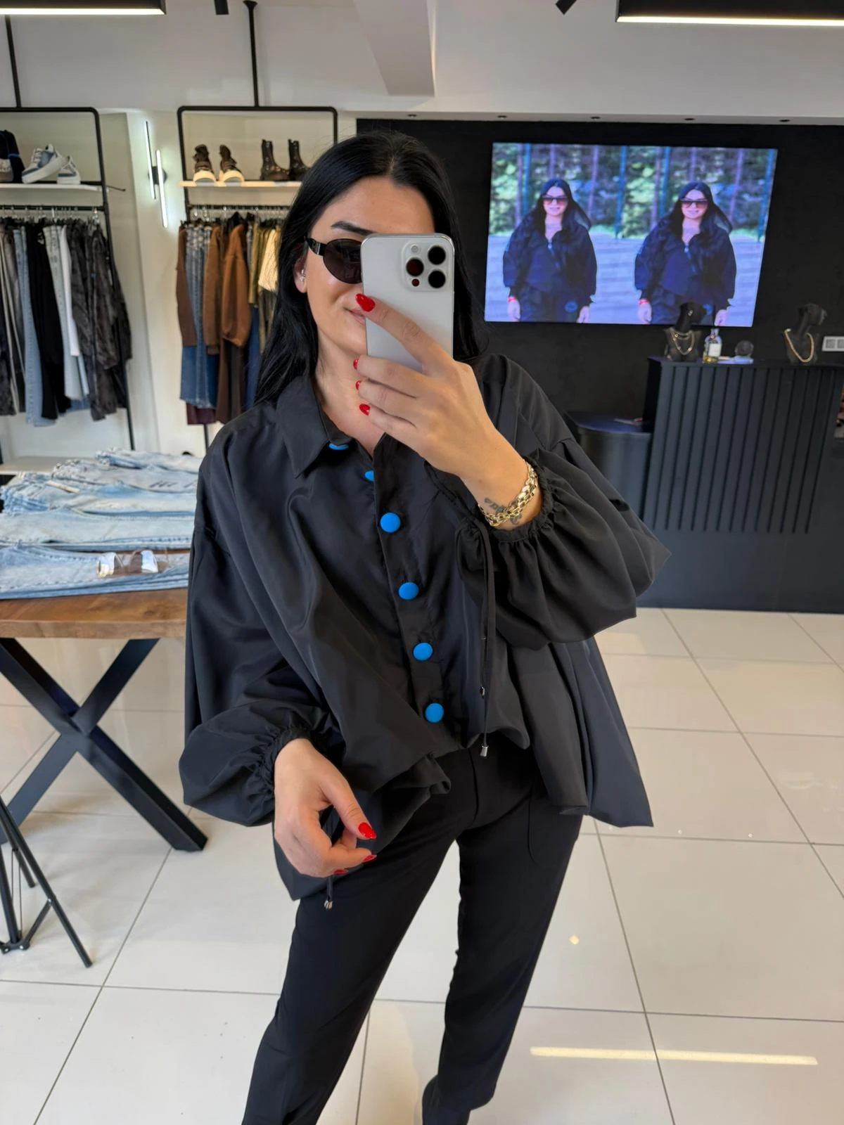 Nilmark Mavi Düğmeli Tasarım Gömlek-Siyah