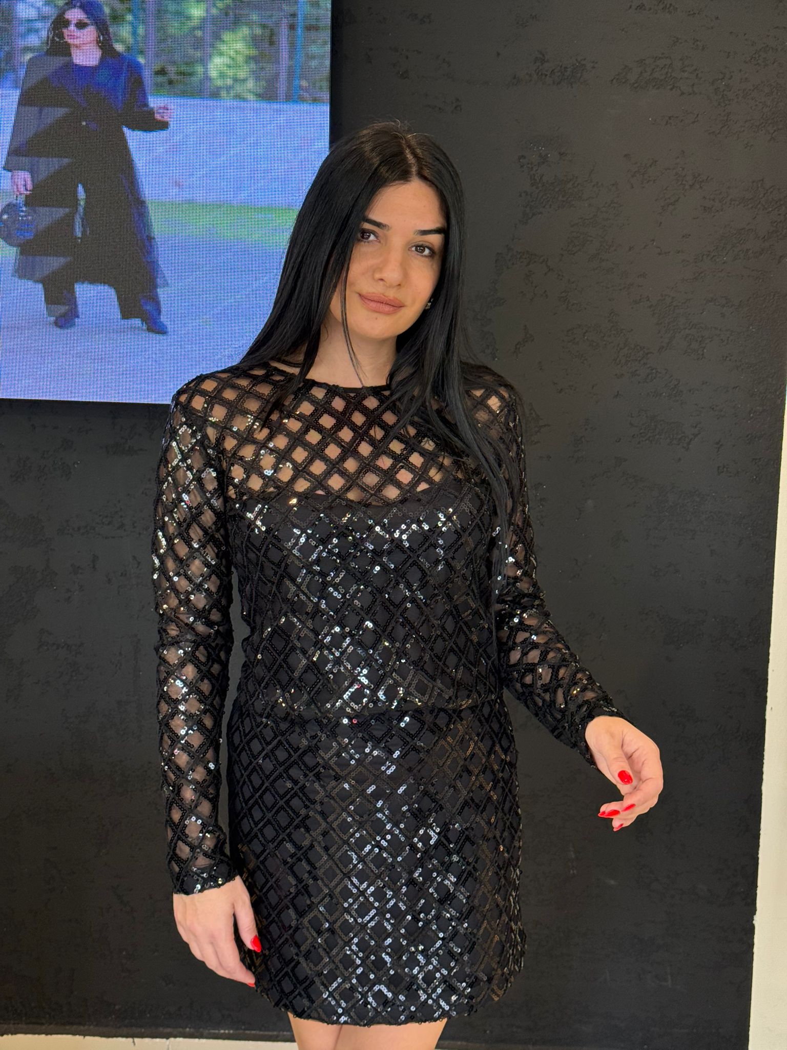 Kasha Pul Payet Tasarım Etek-Siyah