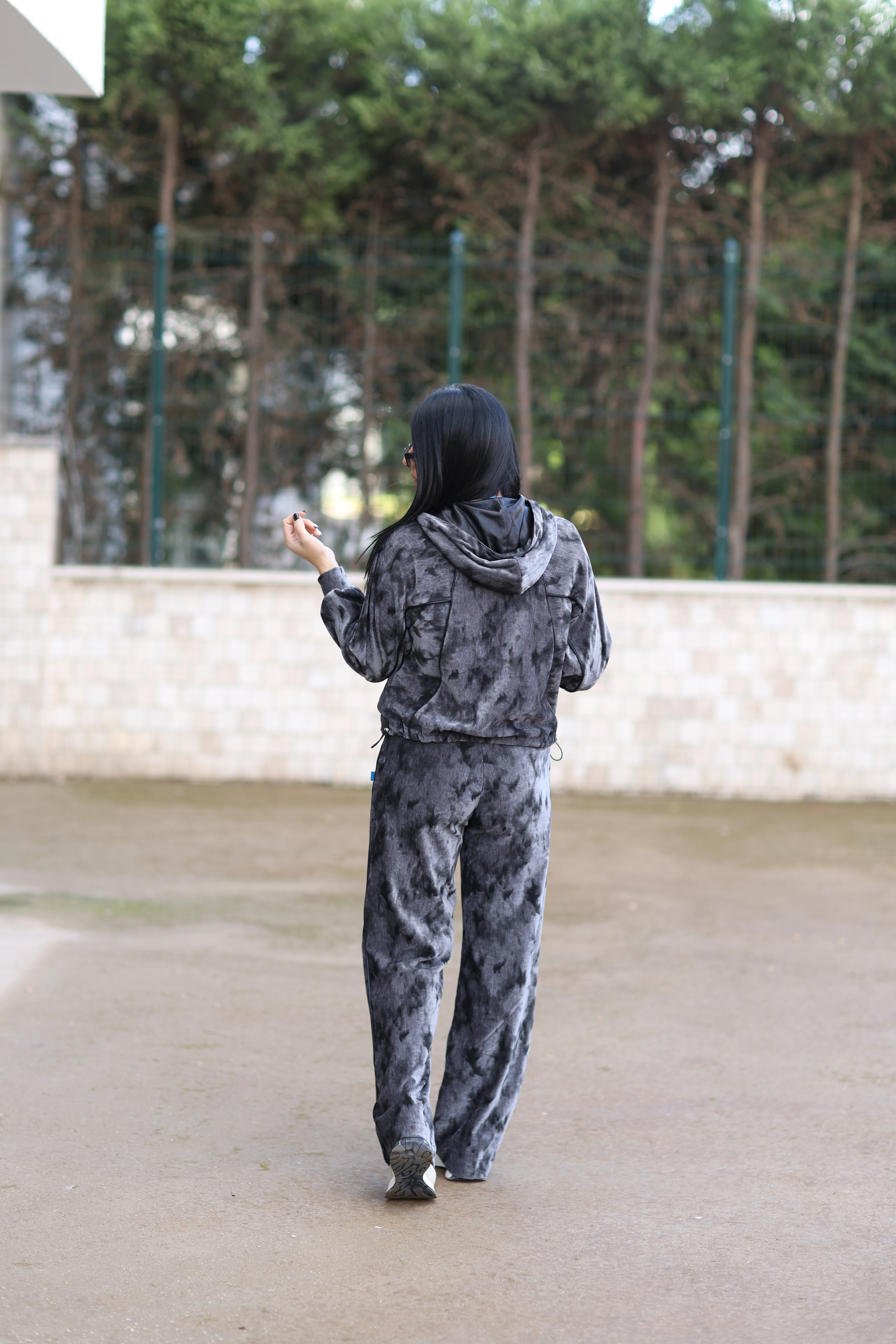 Kadife Baskılı Tasarım Ceket-Antrasit