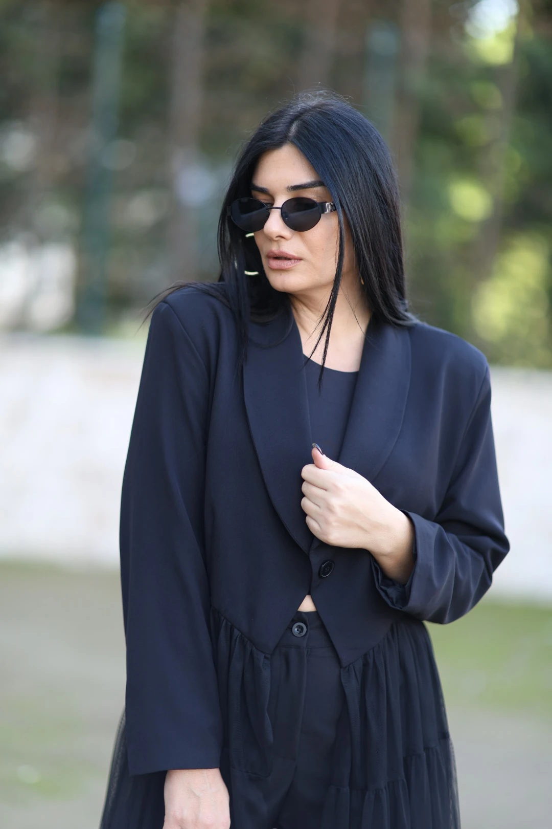 H4 Tüllü Tasarım Trençkot-Siyah