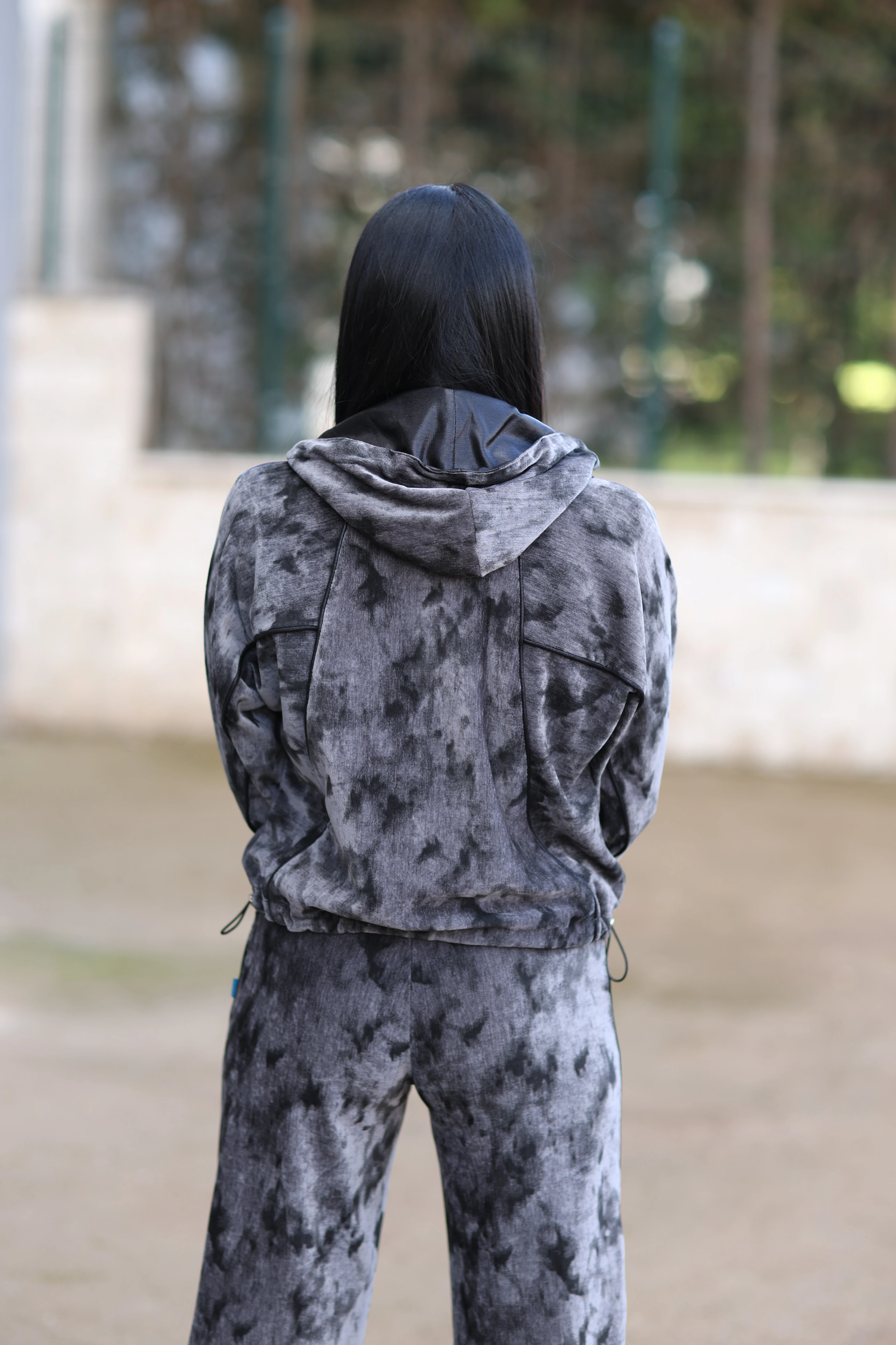 Kadife Baskılı Tasarım Ceket-Antrasit