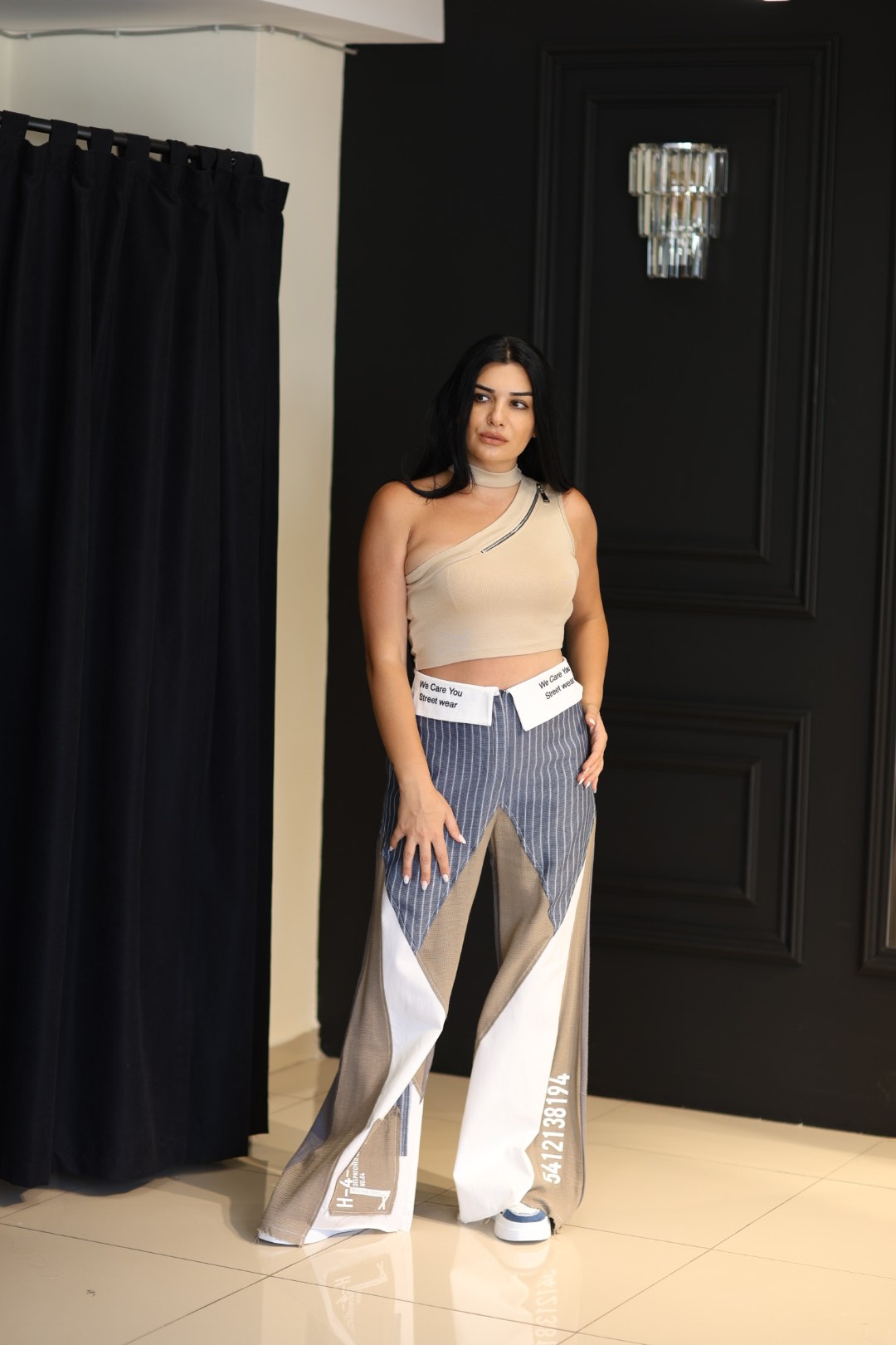 Fermuar Detaylı Crop - Bej 