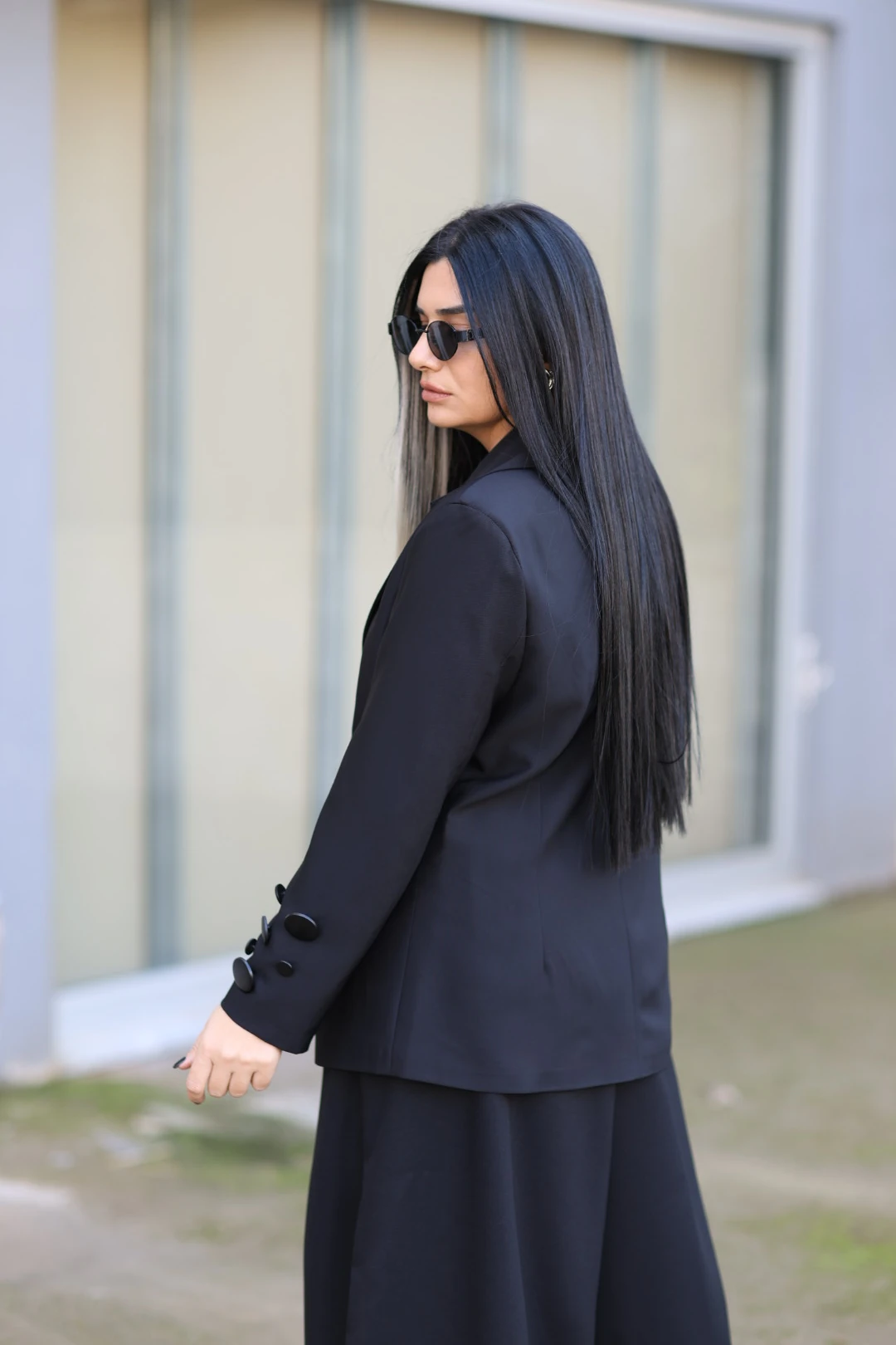 H4 Düğmeli Tasarım Ceket-Siyah