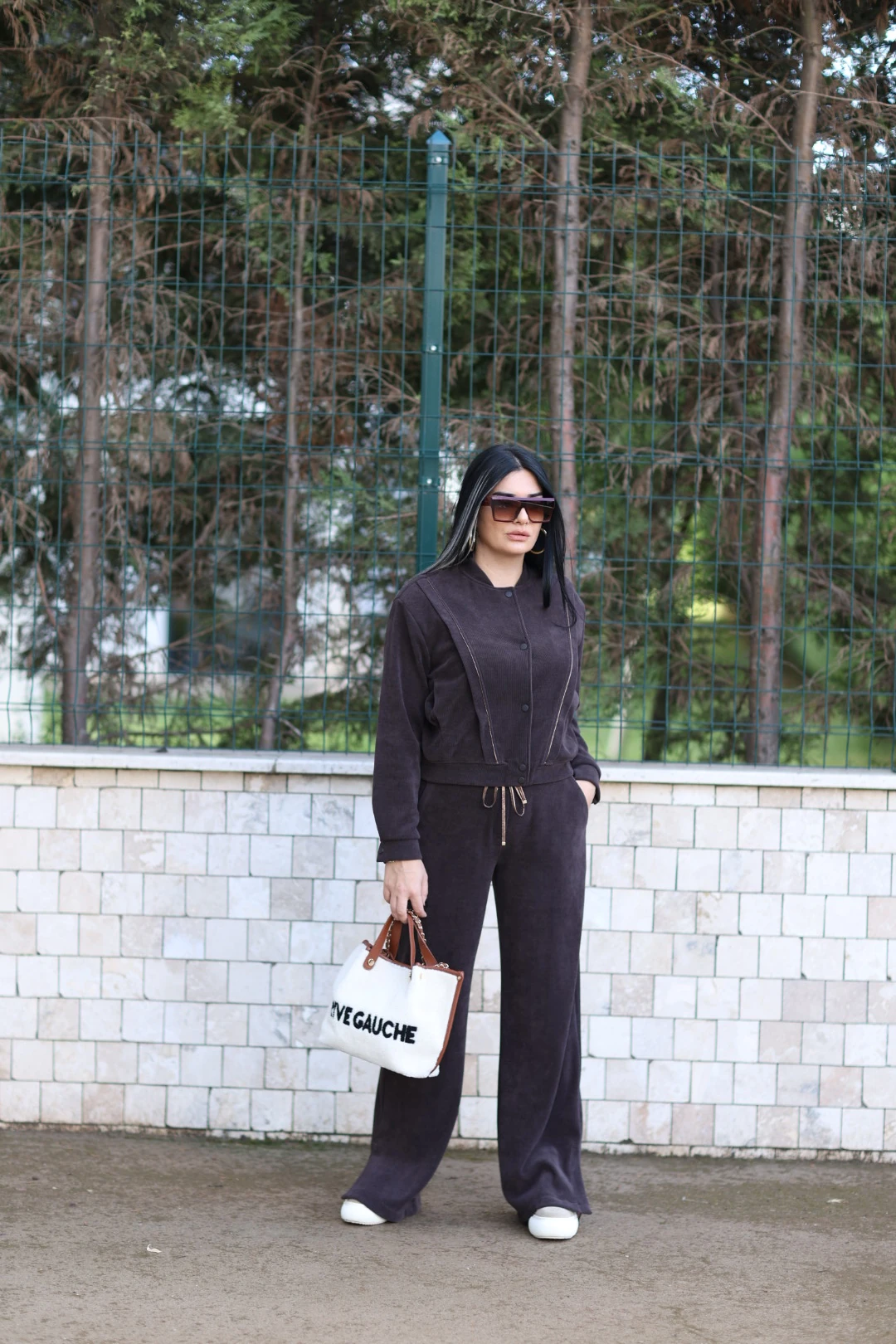 Kadife Bol Paça Tasarım Pantolon