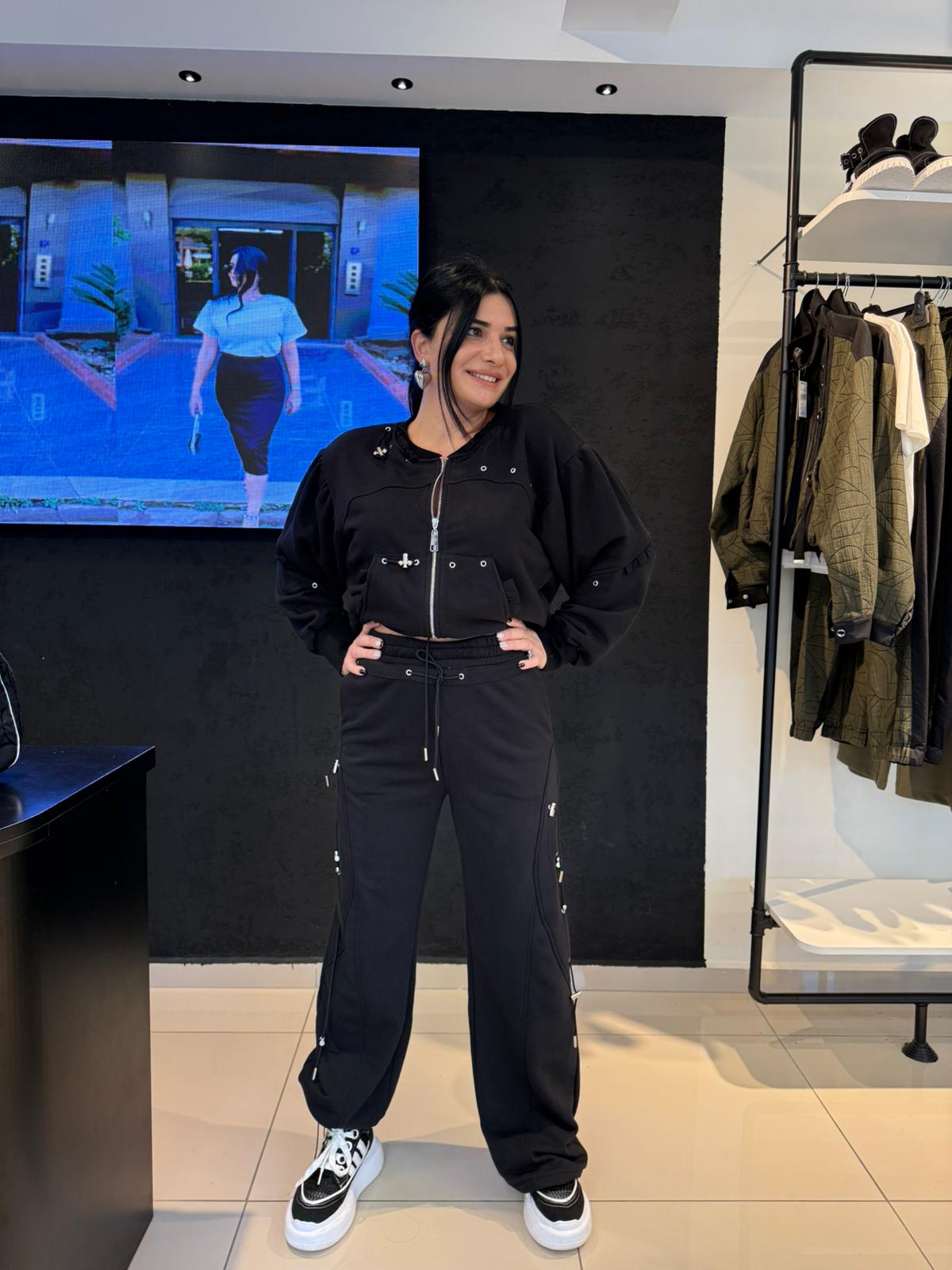 Fermuarlı Tasarım Sweatshirt-Siyah