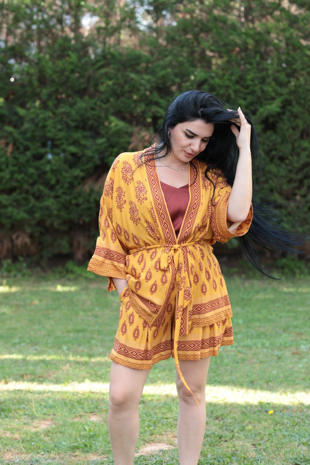 Hardal Etnik Desen Kimono