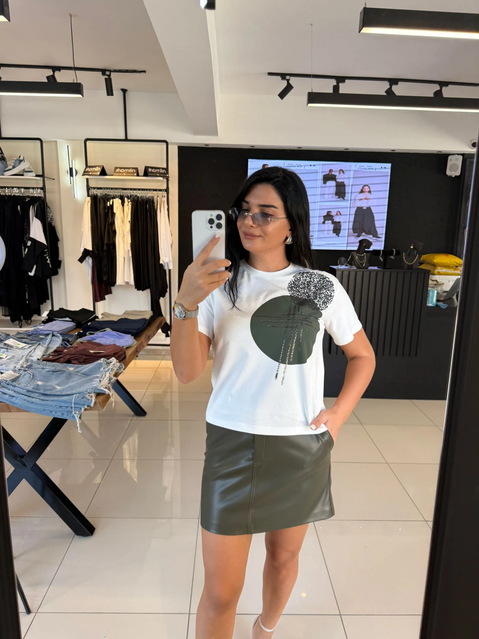 Kasha Deri Etek-Haki