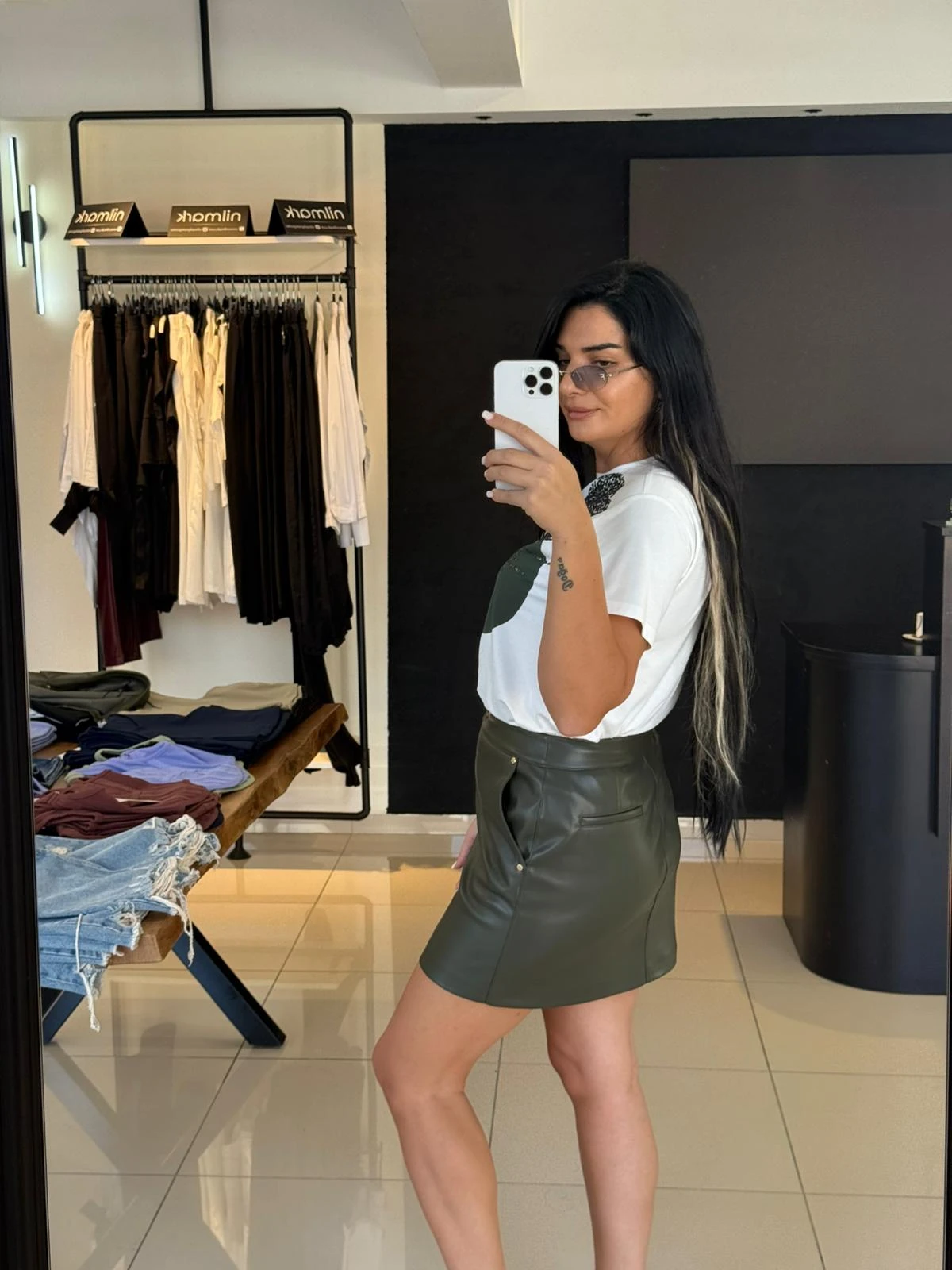 Kasha Deri Etek-Haki