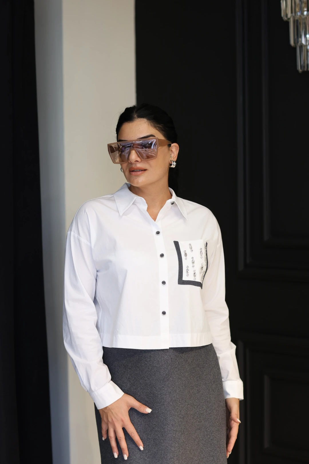 Kasha Cep Detaylı Gömlek-Beyaz