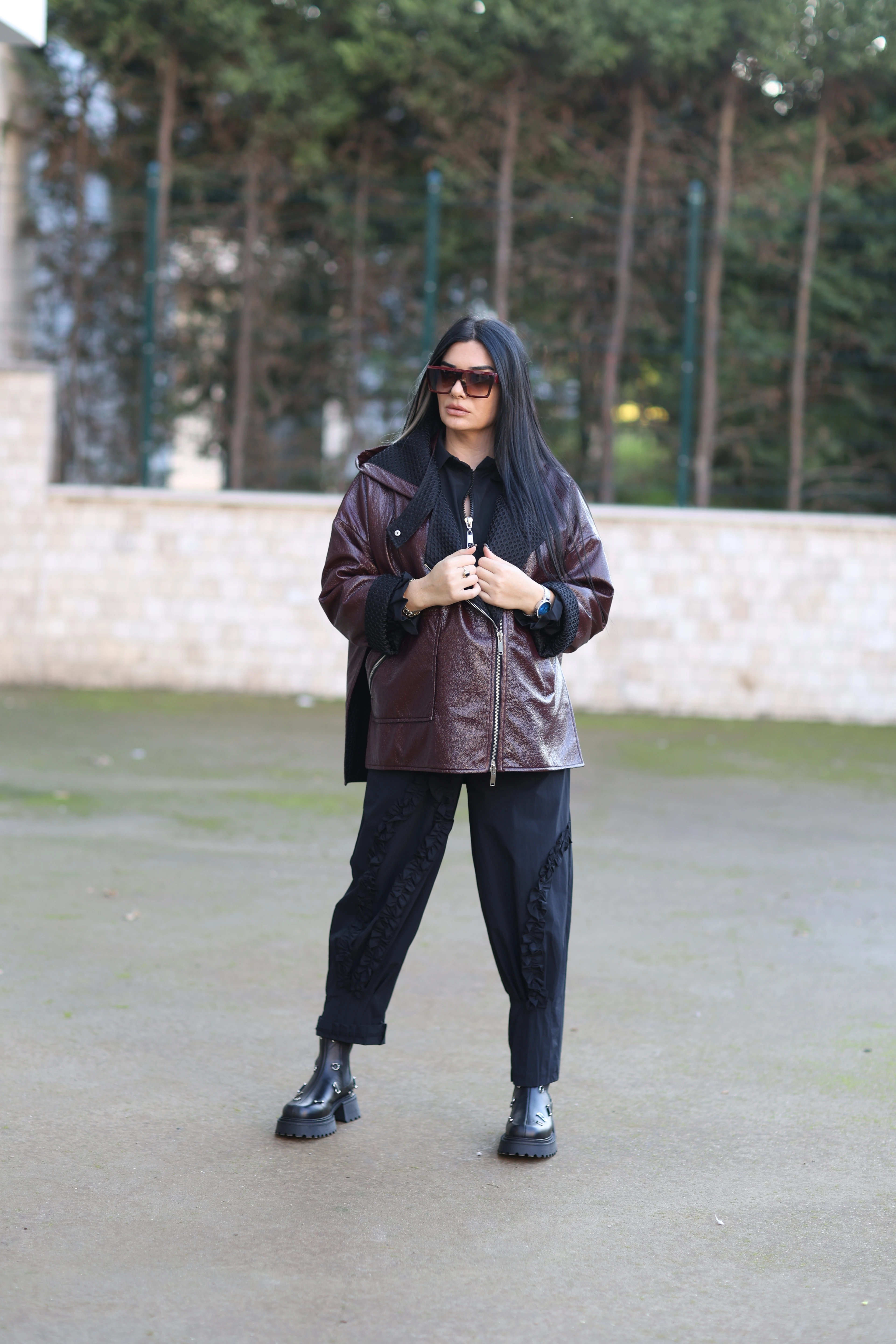 Kasha Kapüşonlu Naturel Deri Mont-Bordo