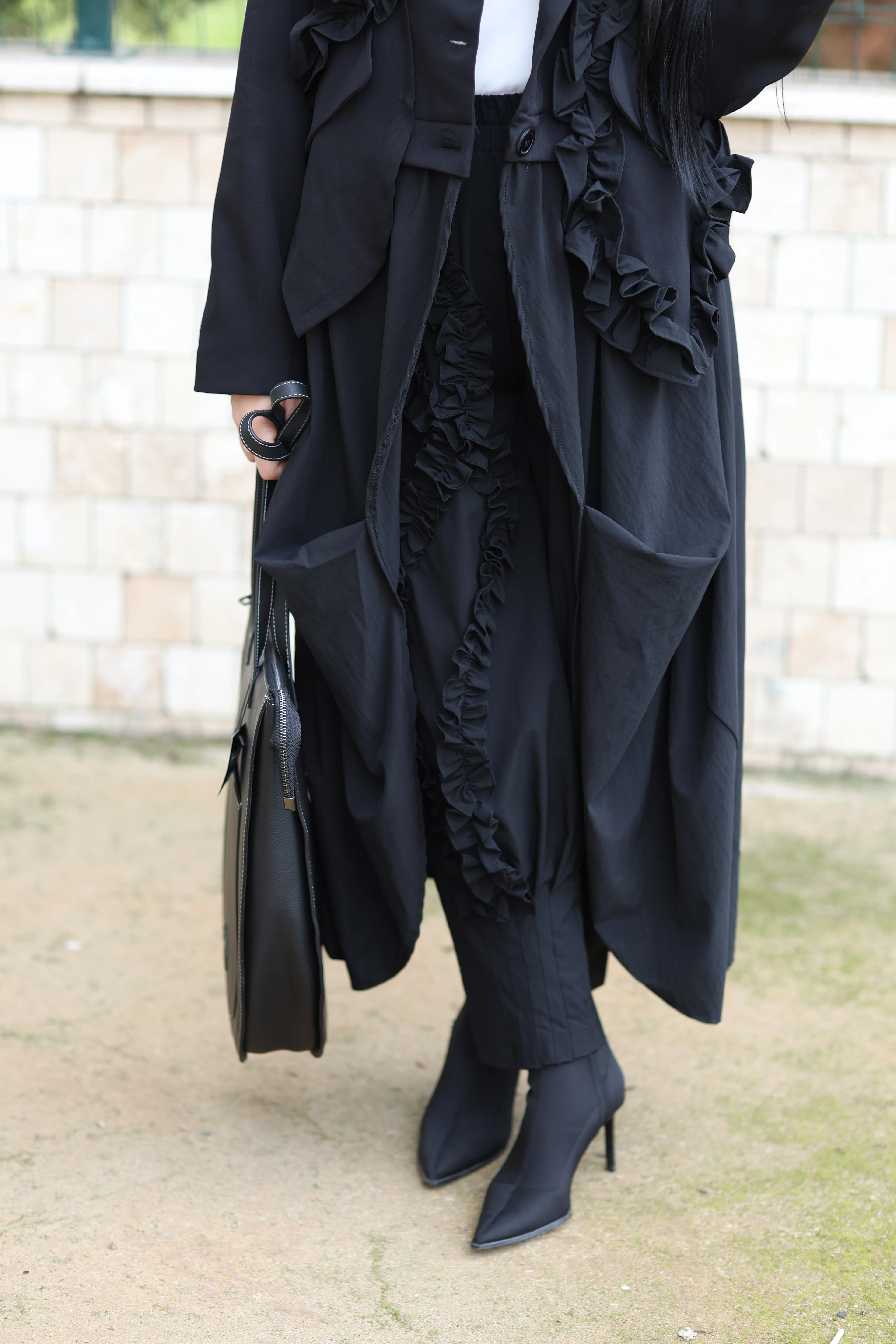 H4 Belden Lastikli Tasarım Pantolon-Siyah