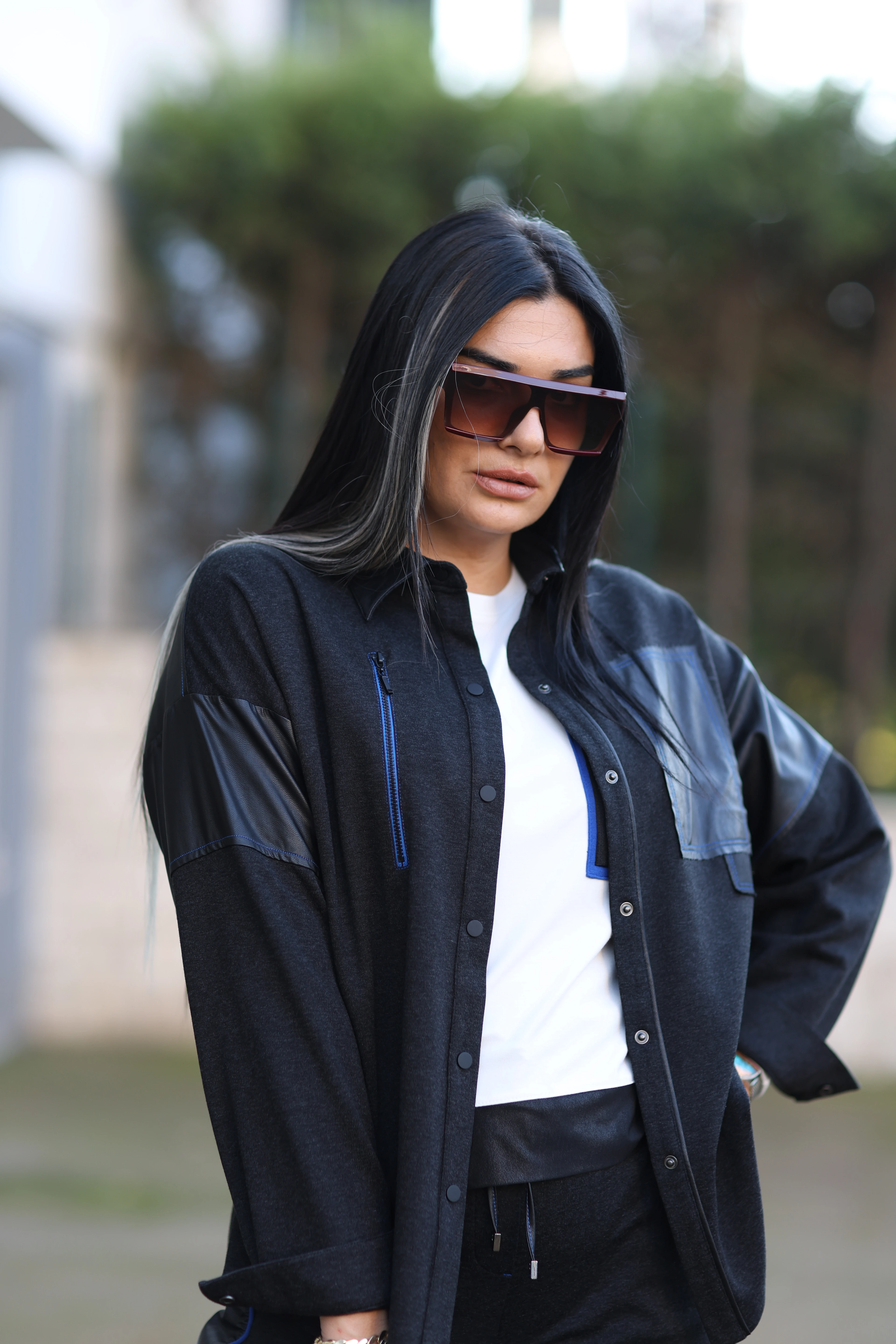 Kasha Deri Detaylı Gömlek-Antrasit