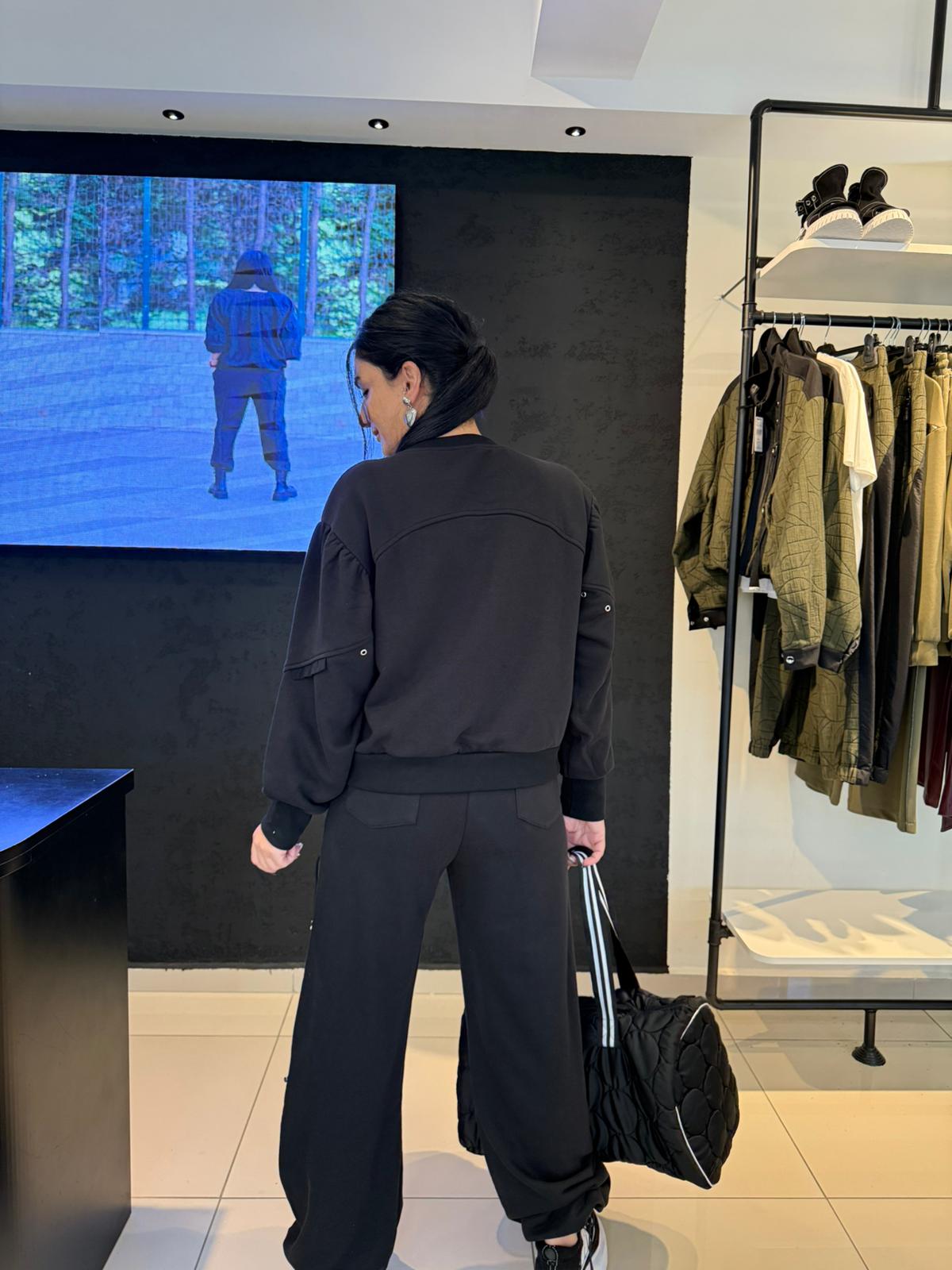 Fermuarlı Tasarım Sweatshirt-Siyah