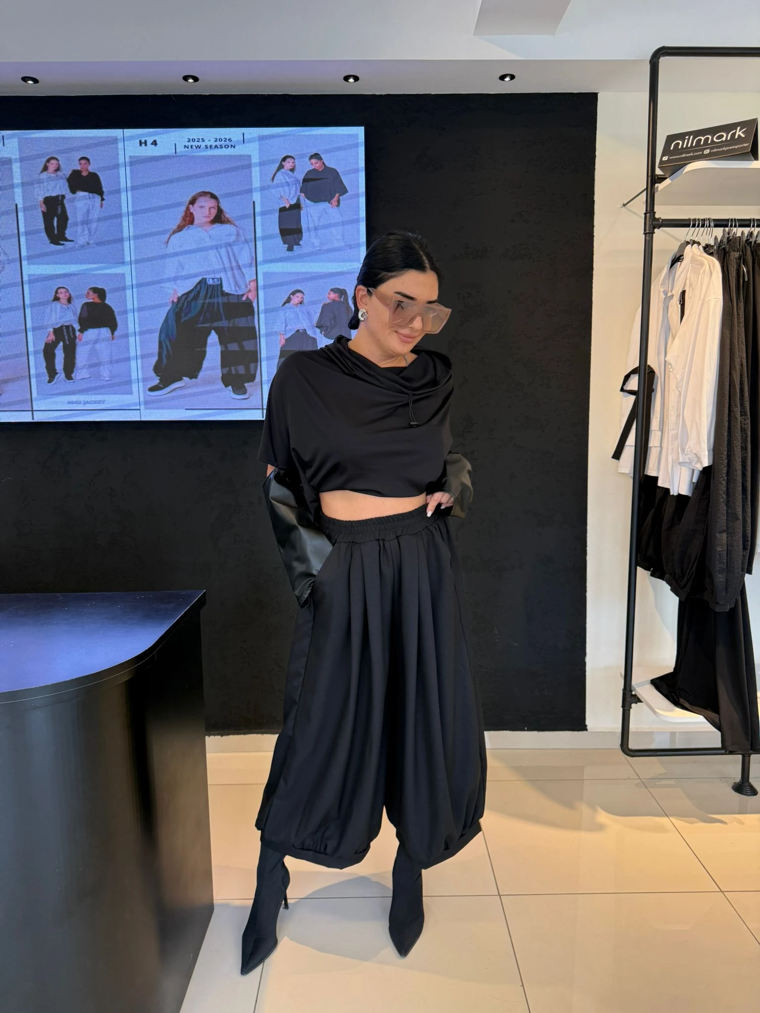 Dökümlü Doğal Deri/Jarse Kumaş Tasarım Bluz-Siyah