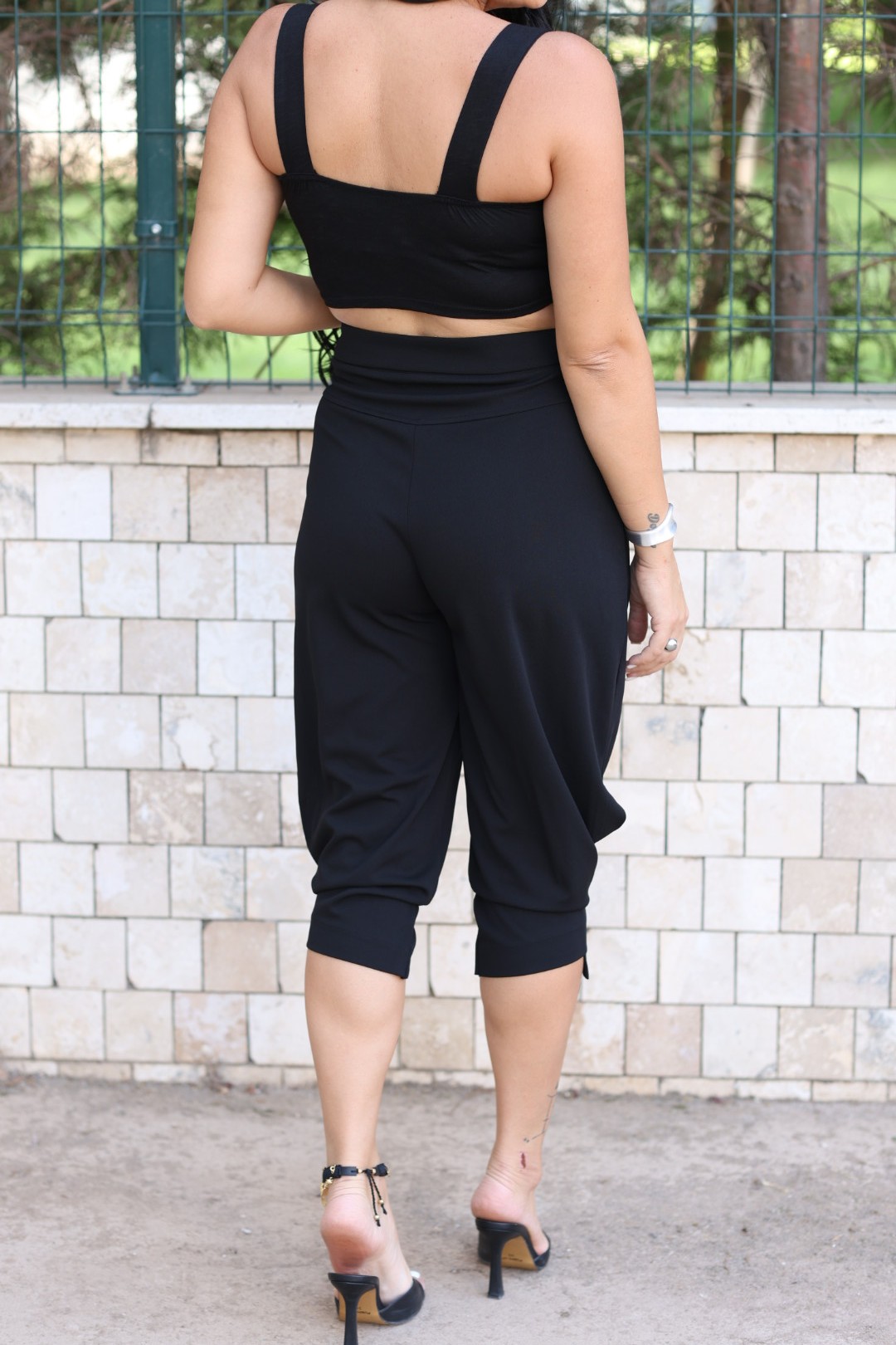 Düğmeli Kumaş Pantolon-Siyah