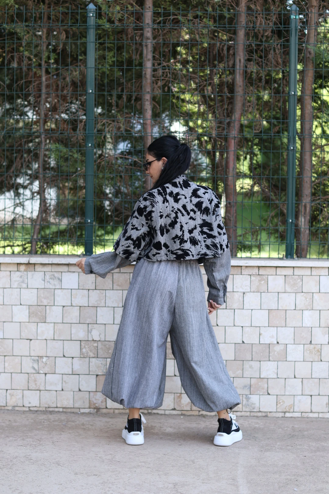 Desenli Tasarım Ceket-Gri