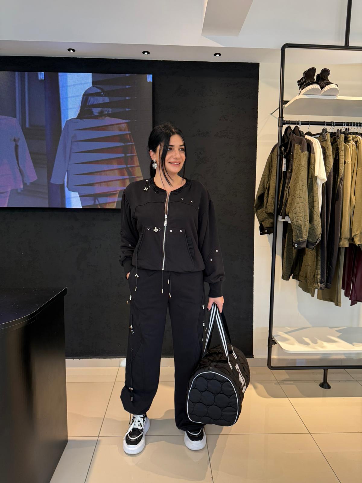 Fermuarlı Tasarım Sweatshirt-Siyah