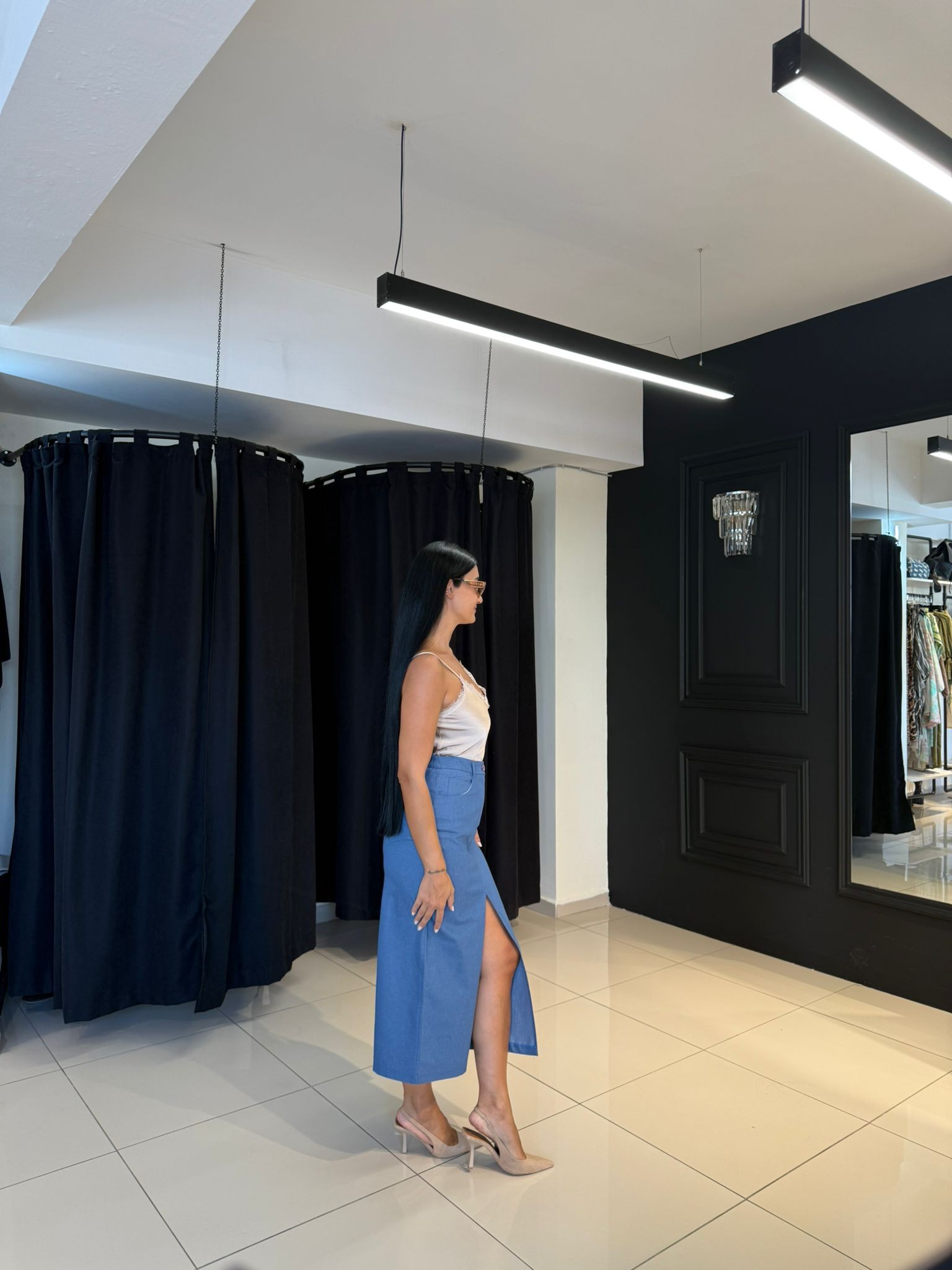 Cotton Yırtmaçlı Etek-MAVİ