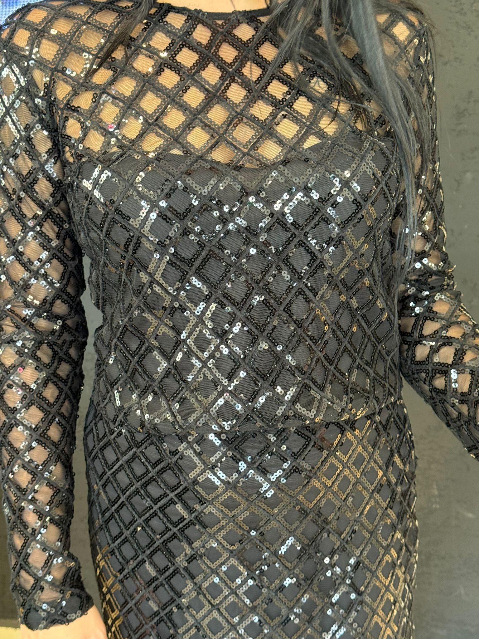 Kasha Pul Payet Tül Bluz-Siyah