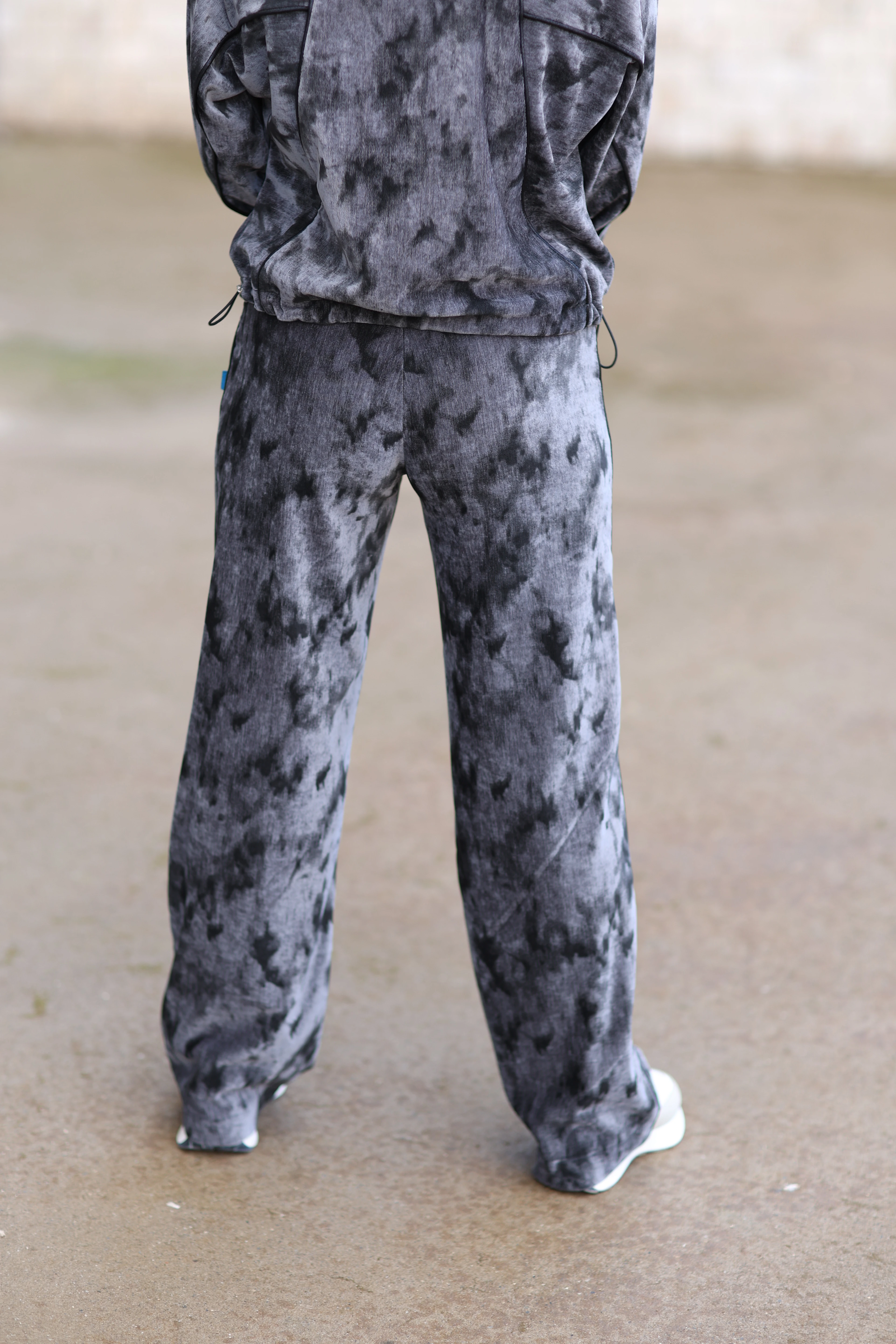 Baskılı Bol Paça Tasarım Pantolon-Antrasit