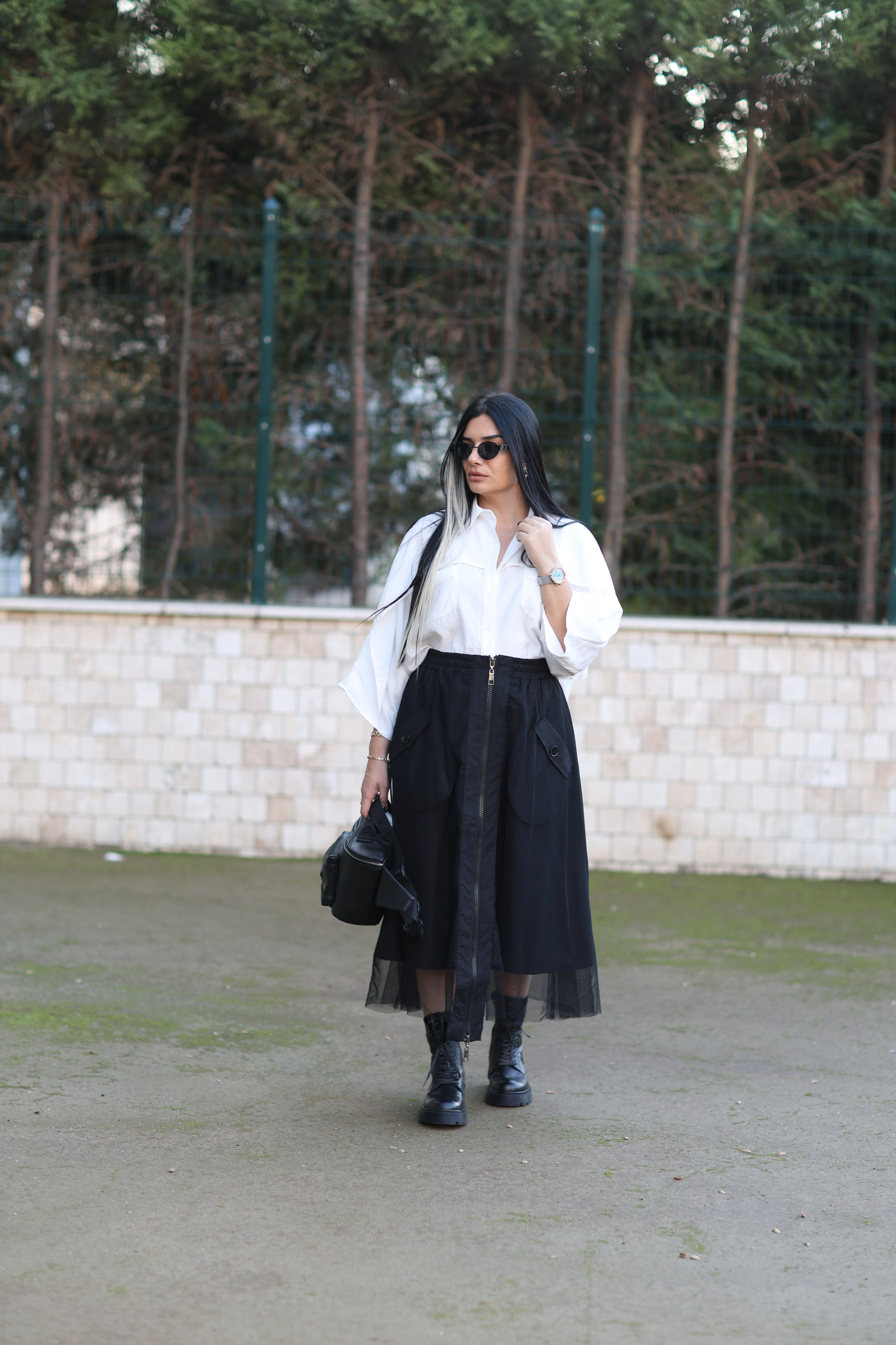 H4 Tül Detaylı Tasarım Etek-Siyah