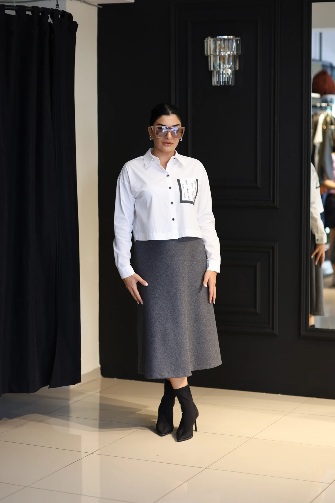 Kasha Cep Detaylı Gömlek-Beyaz