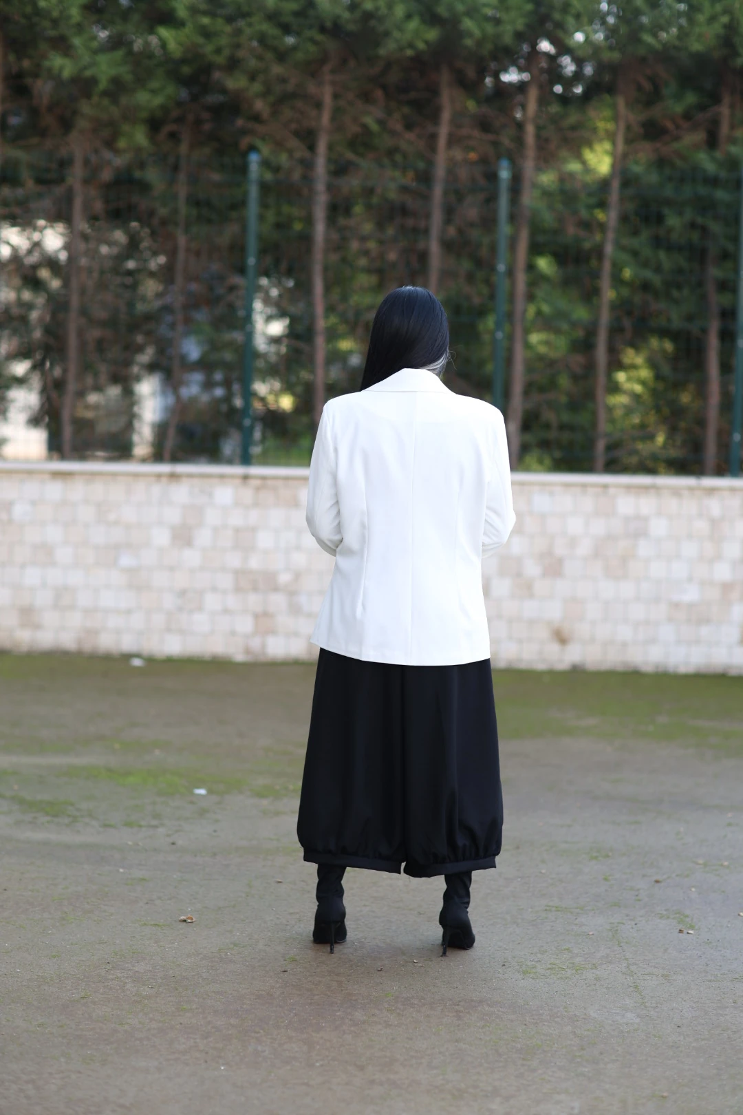 Düğme Detaylı Tasarım Blazer Ceket-Beyaz