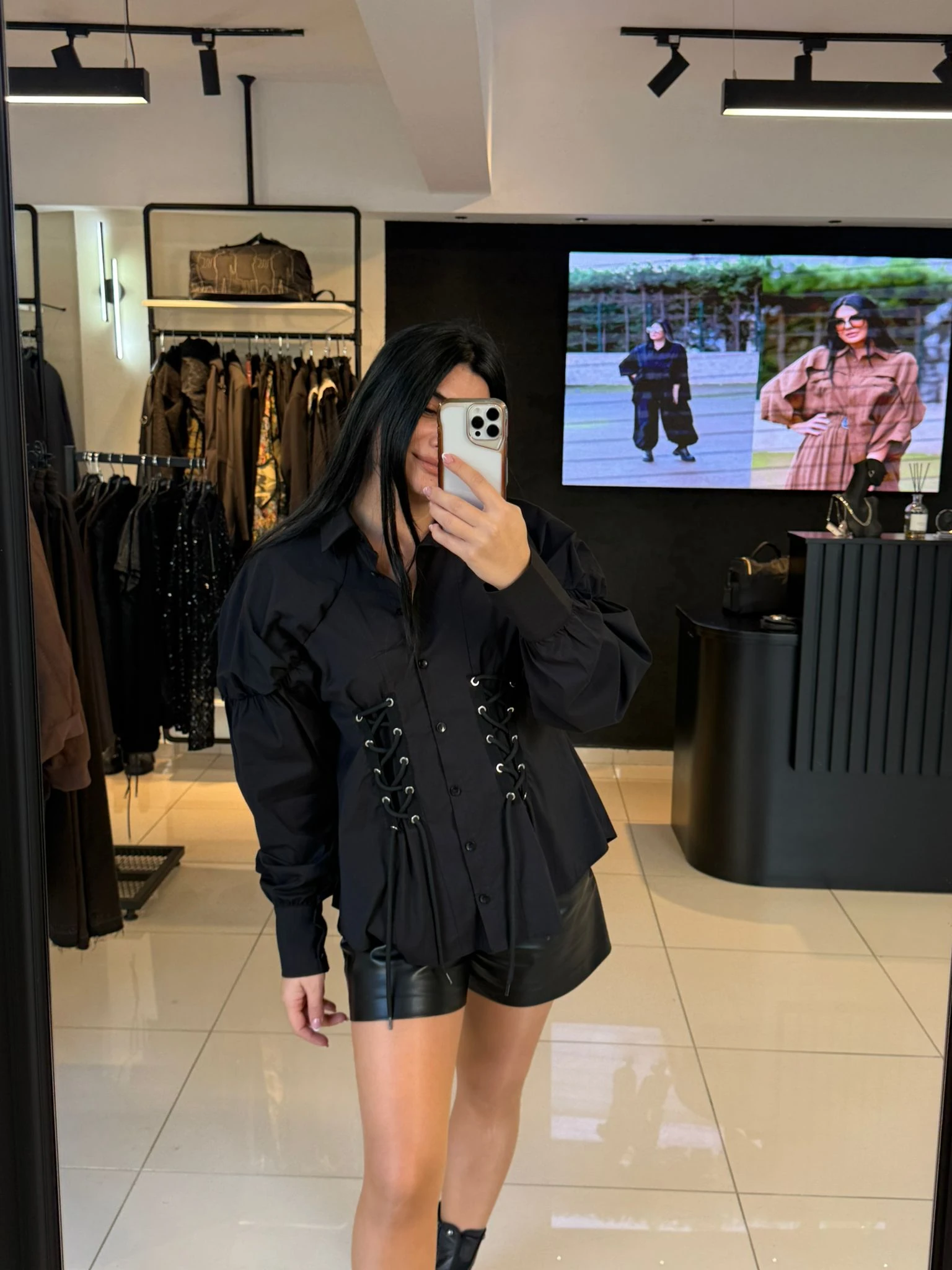 Bağlamalı Tasarım Gömlek-Siyah