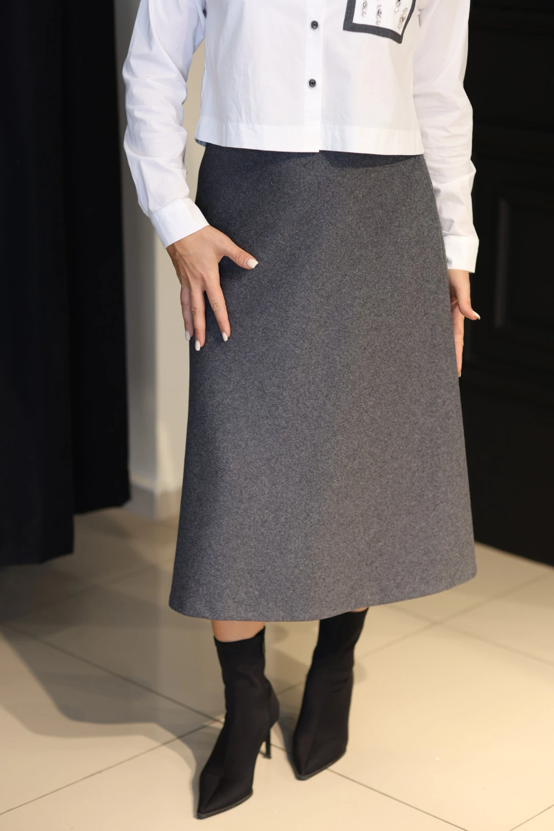 Kasha Yün Kloş Etek-Gri