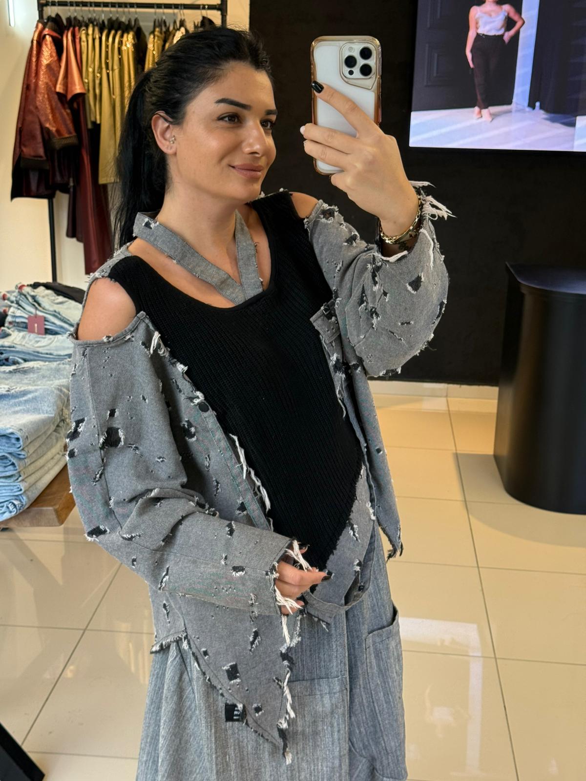 H4 Tasarım Trençkot-Gri