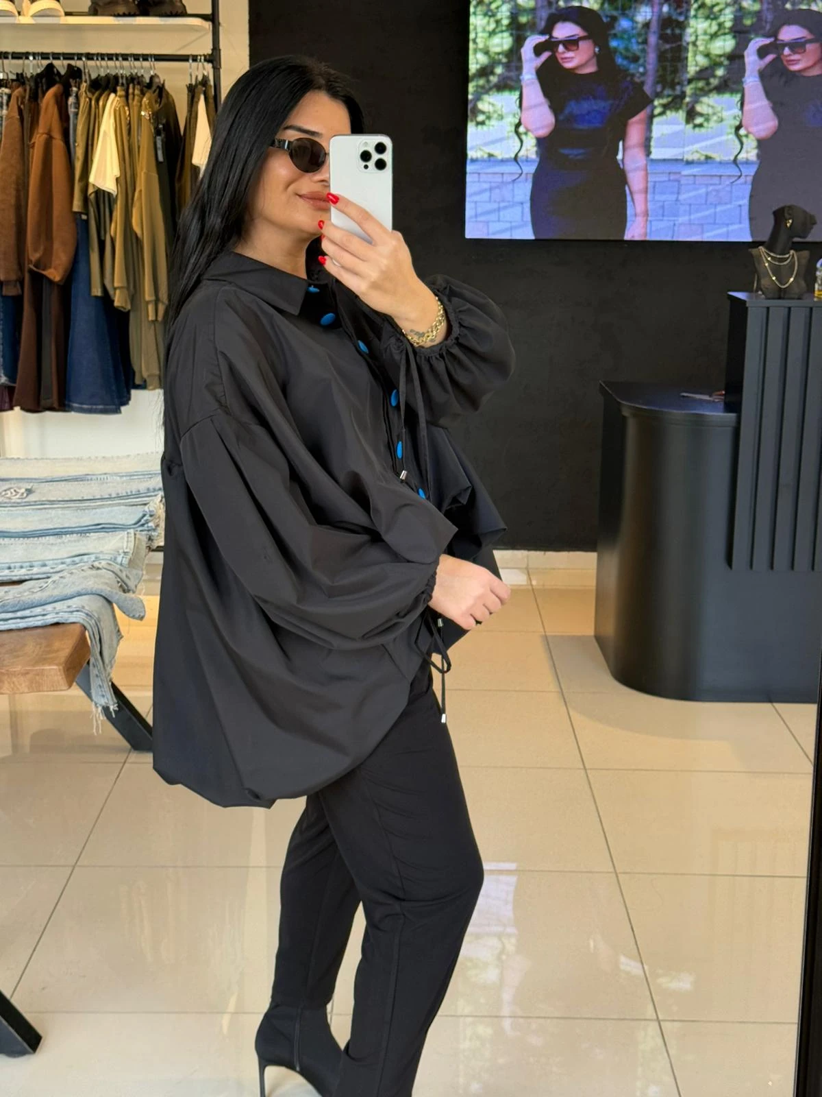 Nilmark Mavi Düğmeli Tasarım Gömlek-Siyah