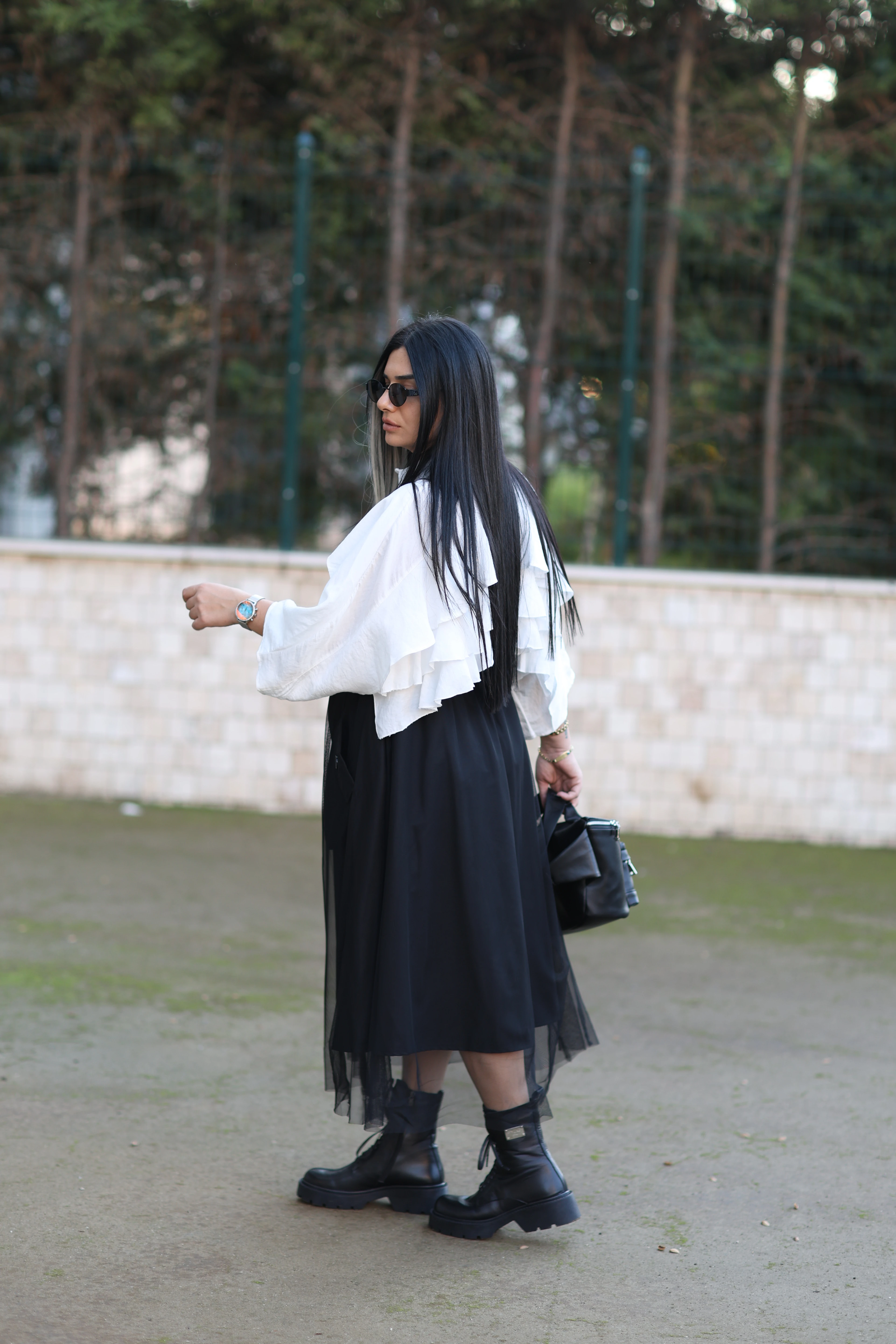 H4 Tül Detaylı Tasarım Etek-Siyah