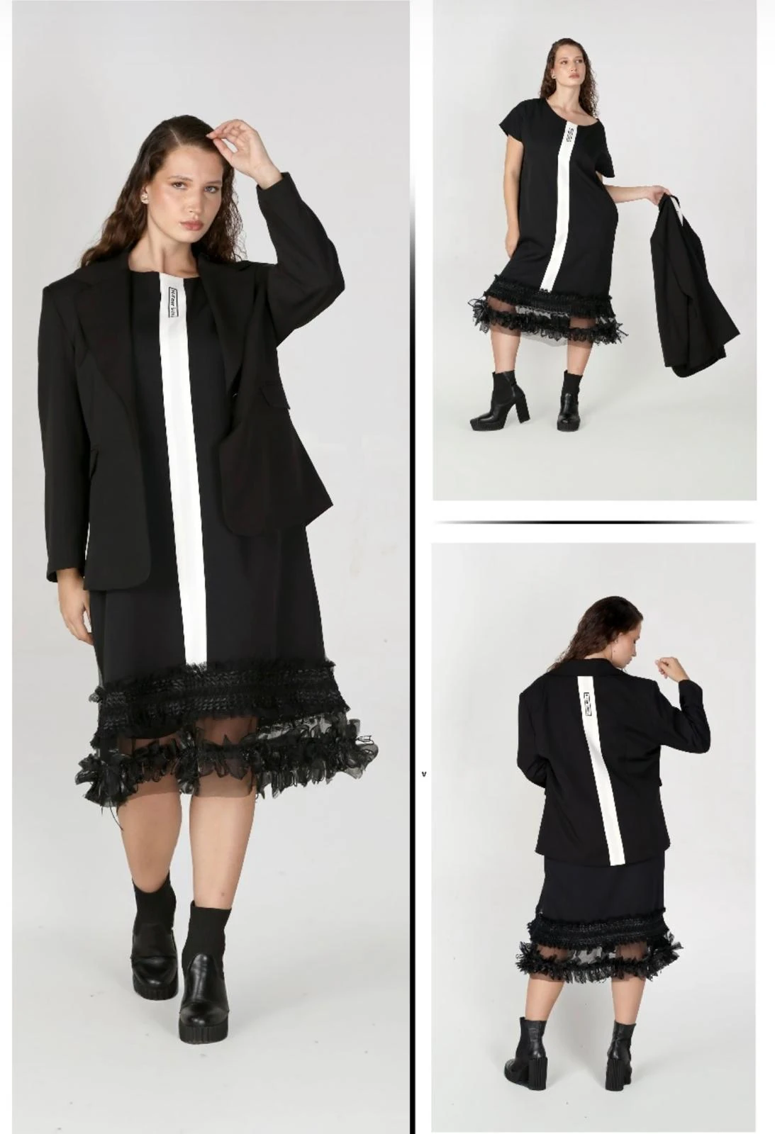 Blazer Ceketli Tasarım Elbise-İkili Takım