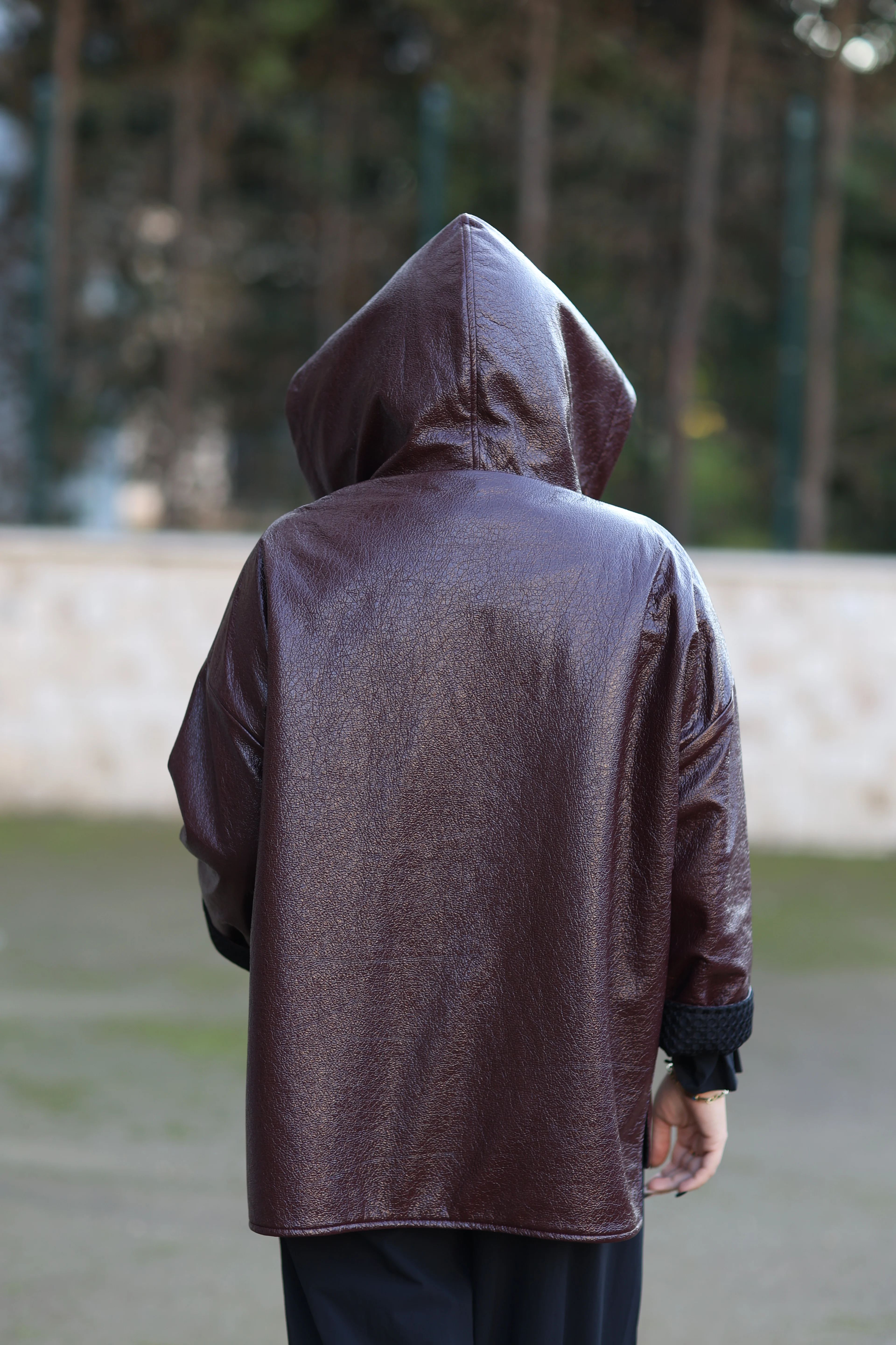 Kasha Kapüşonlu Naturel Deri Mont-Bordo