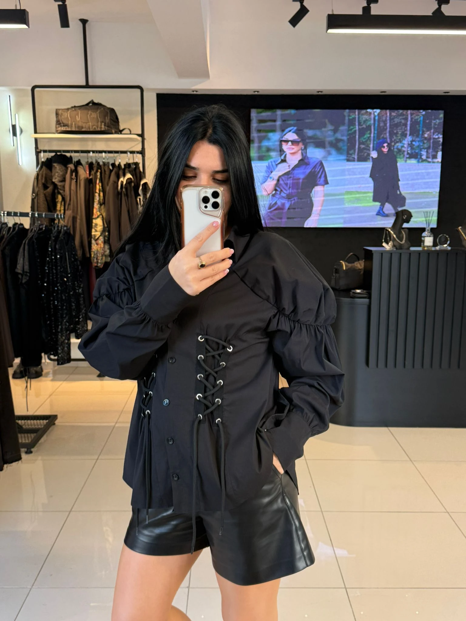 Bağlamalı Tasarım Gömlek-Siyah