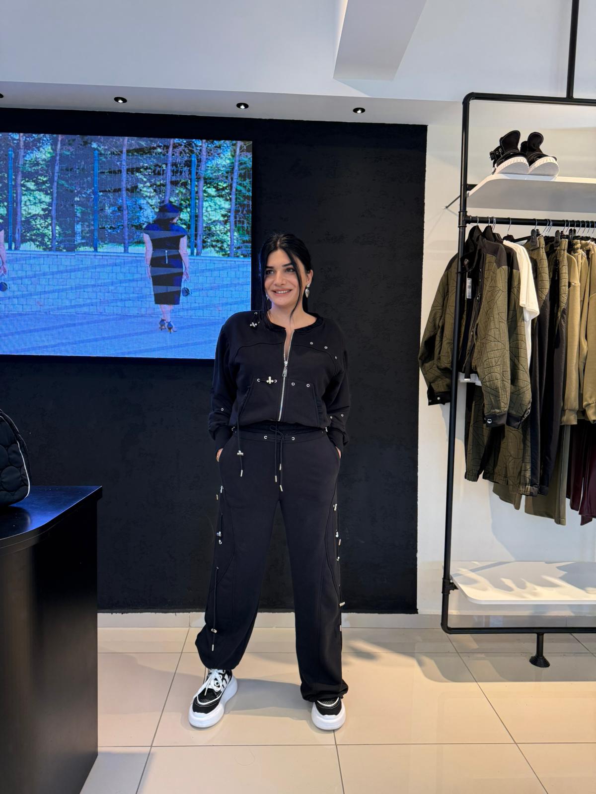 Fermuarlı Tasarım Sweatshirt-Siyah