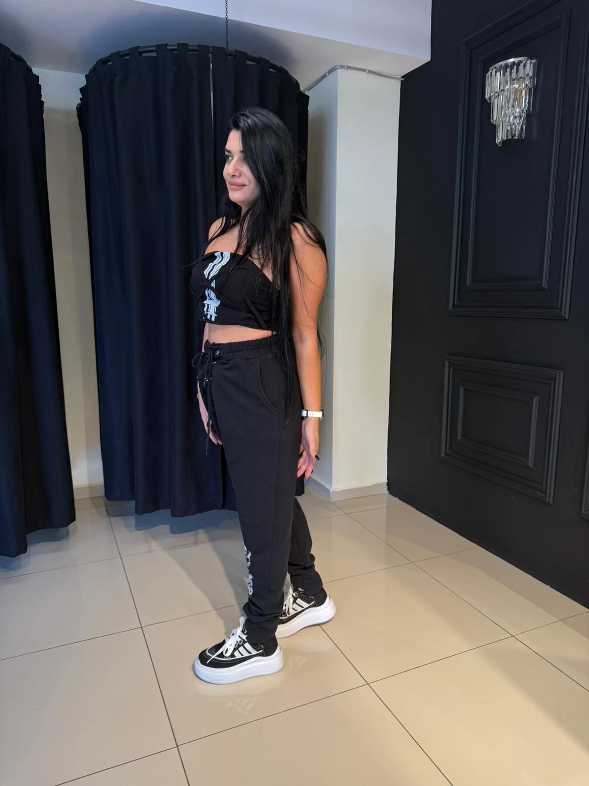 Bağlamalı Tasarım Şalvar-Siyah