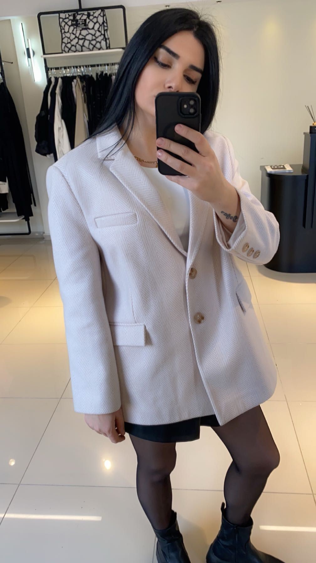 Çift Düğmeli Blazer Ceket-Bej