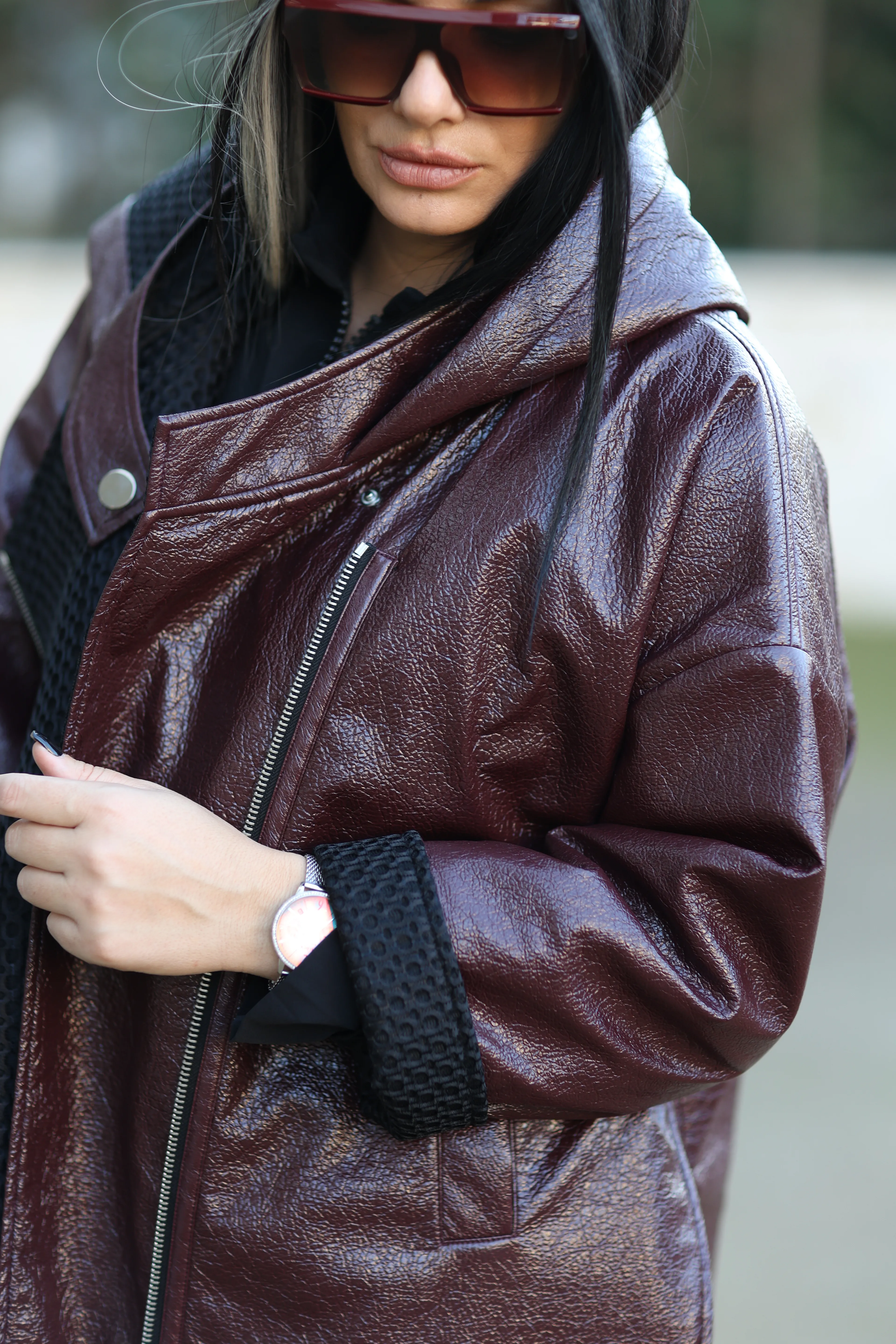 Kasha Kapüşonlu Naturel Deri Mont-Bordo