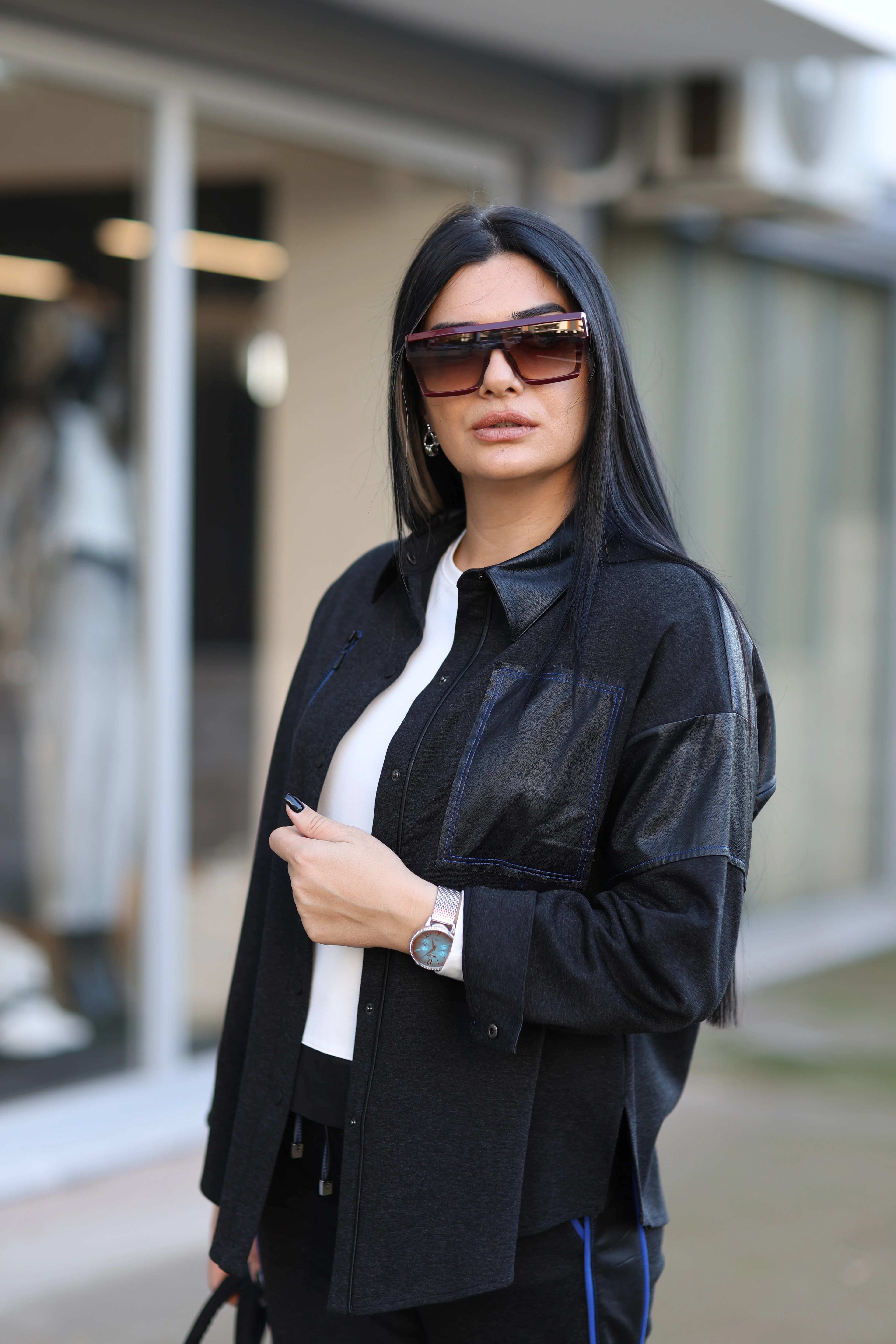 Kasha Deri Detaylı Gömlek-Antrasit