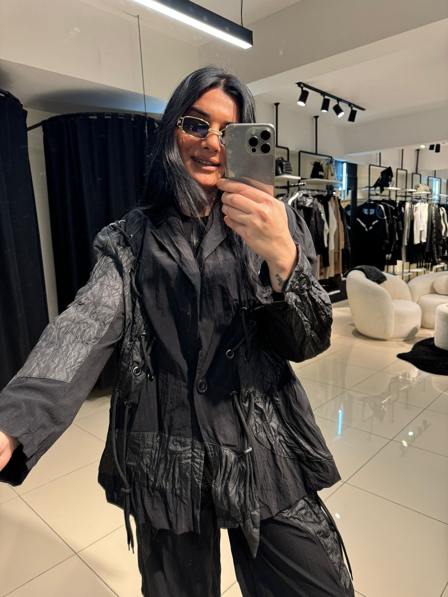 İp Detaylı Tasarım Blazer Ceket-Siyah