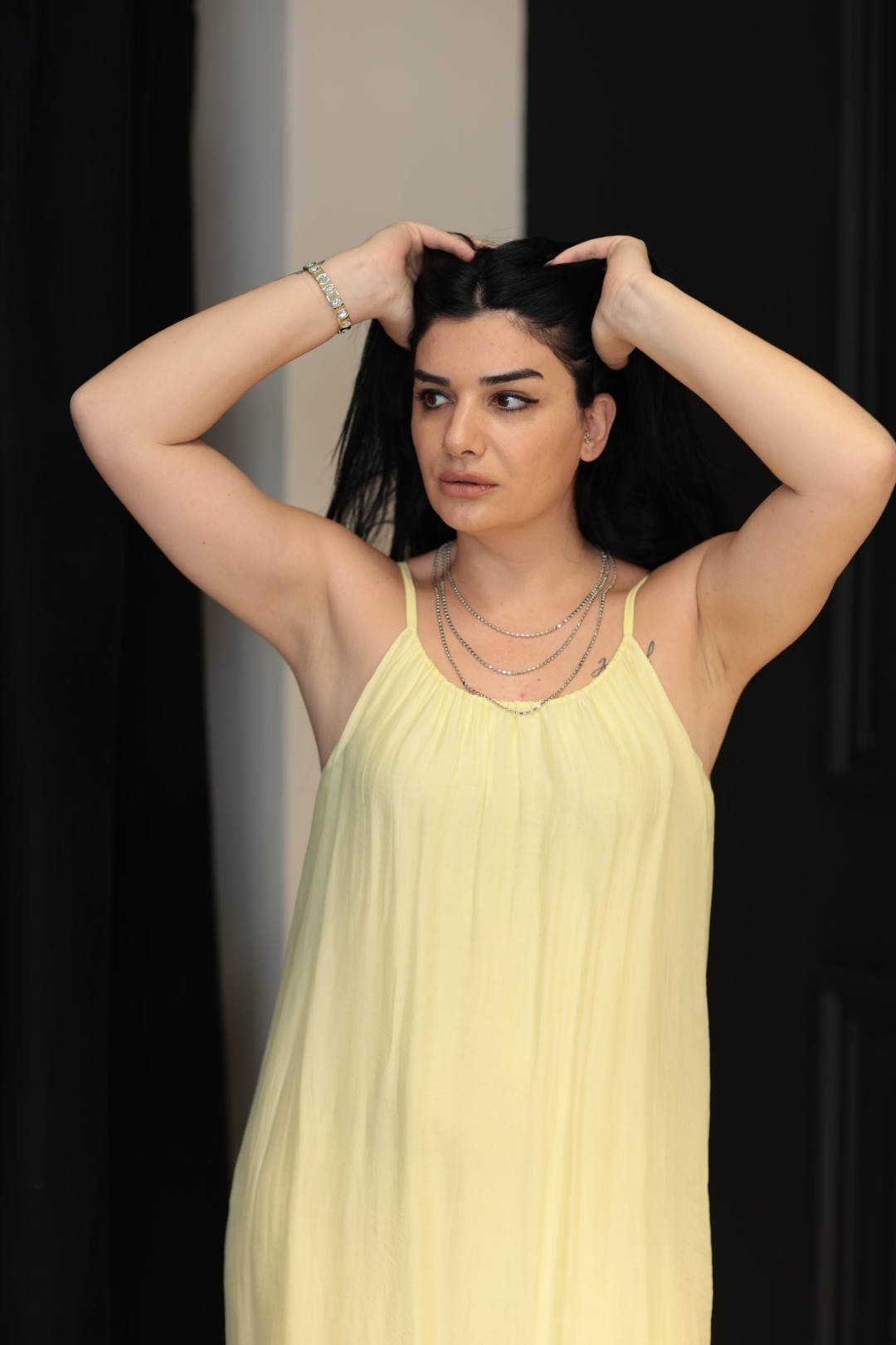İthal İpek Elbise Sarı