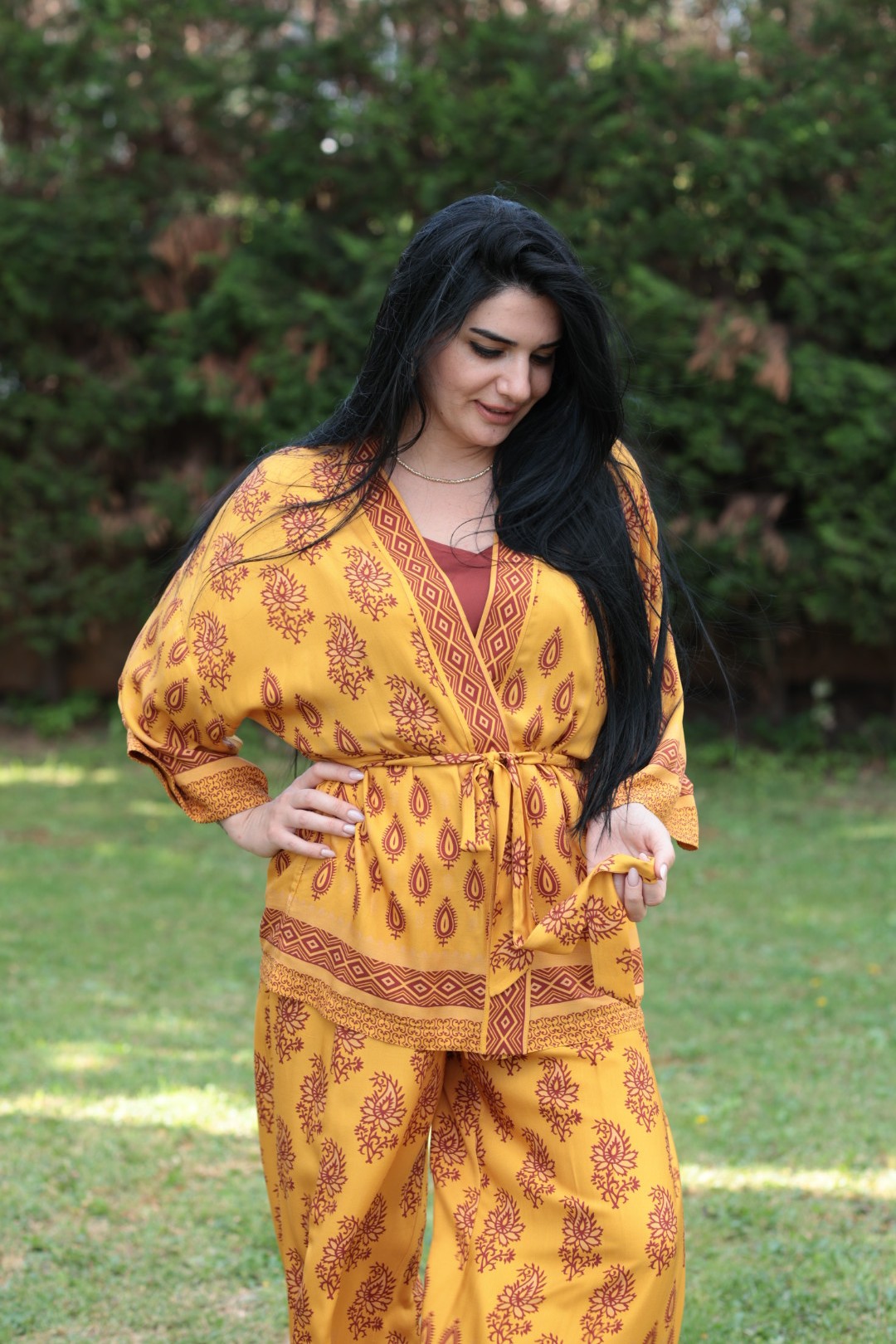 Hardal Etnik Desen Kimono