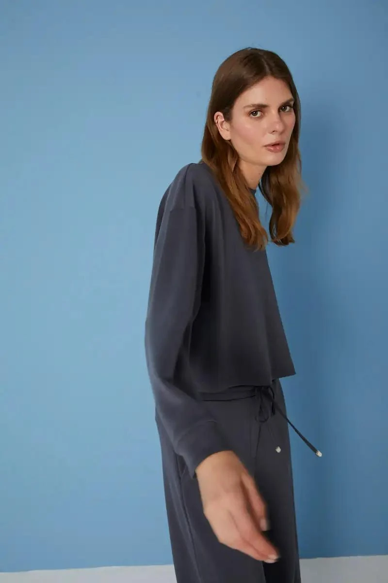 Antrasit Modal Uzun Kol Sweat