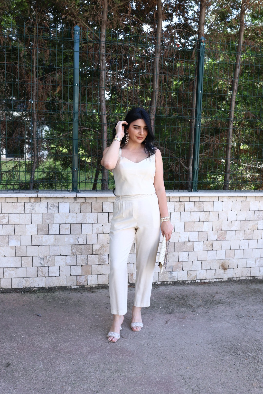 Ekru Keten Crop Bluz