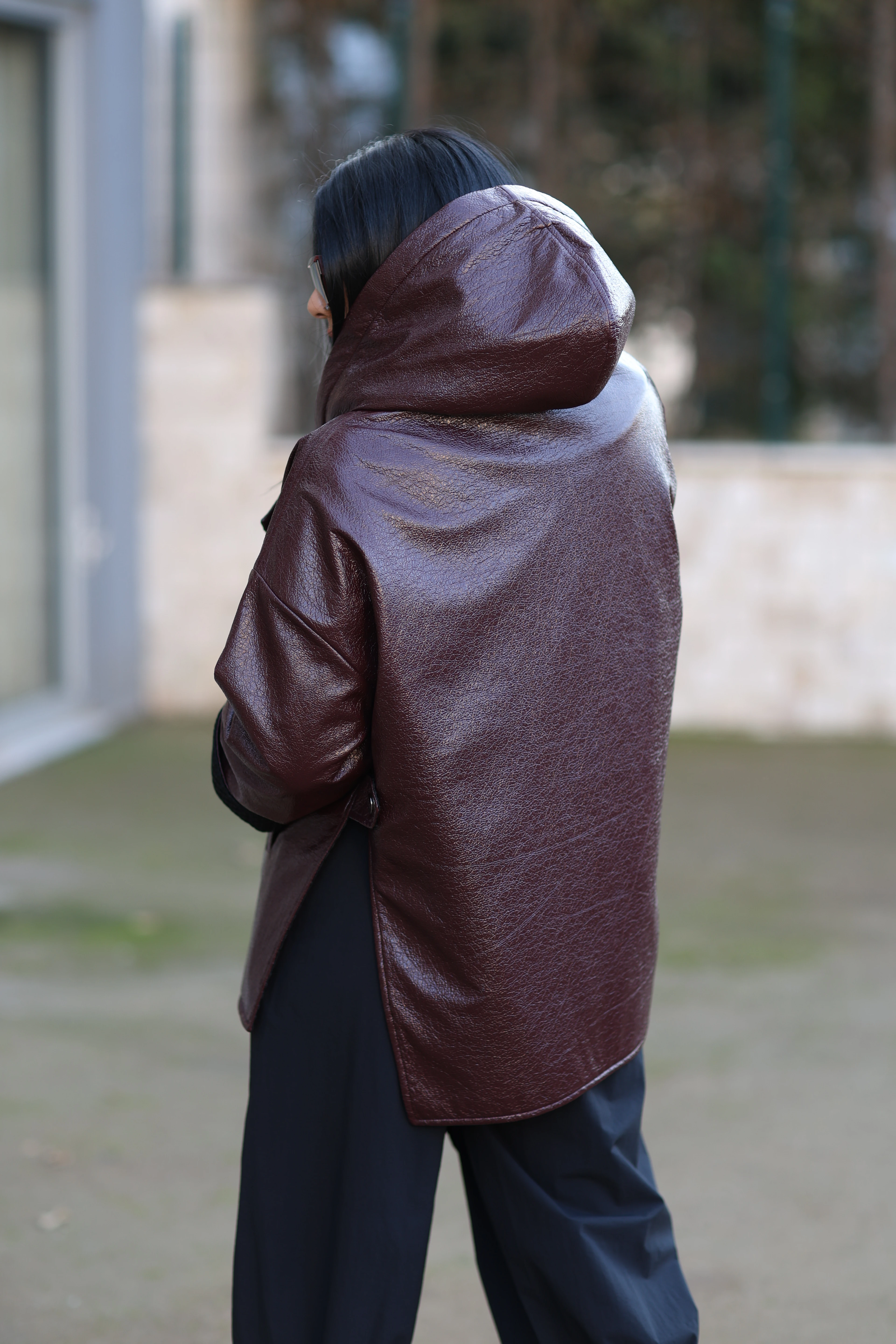 Kasha Kapüşonlu Naturel Deri Mont-Bordo